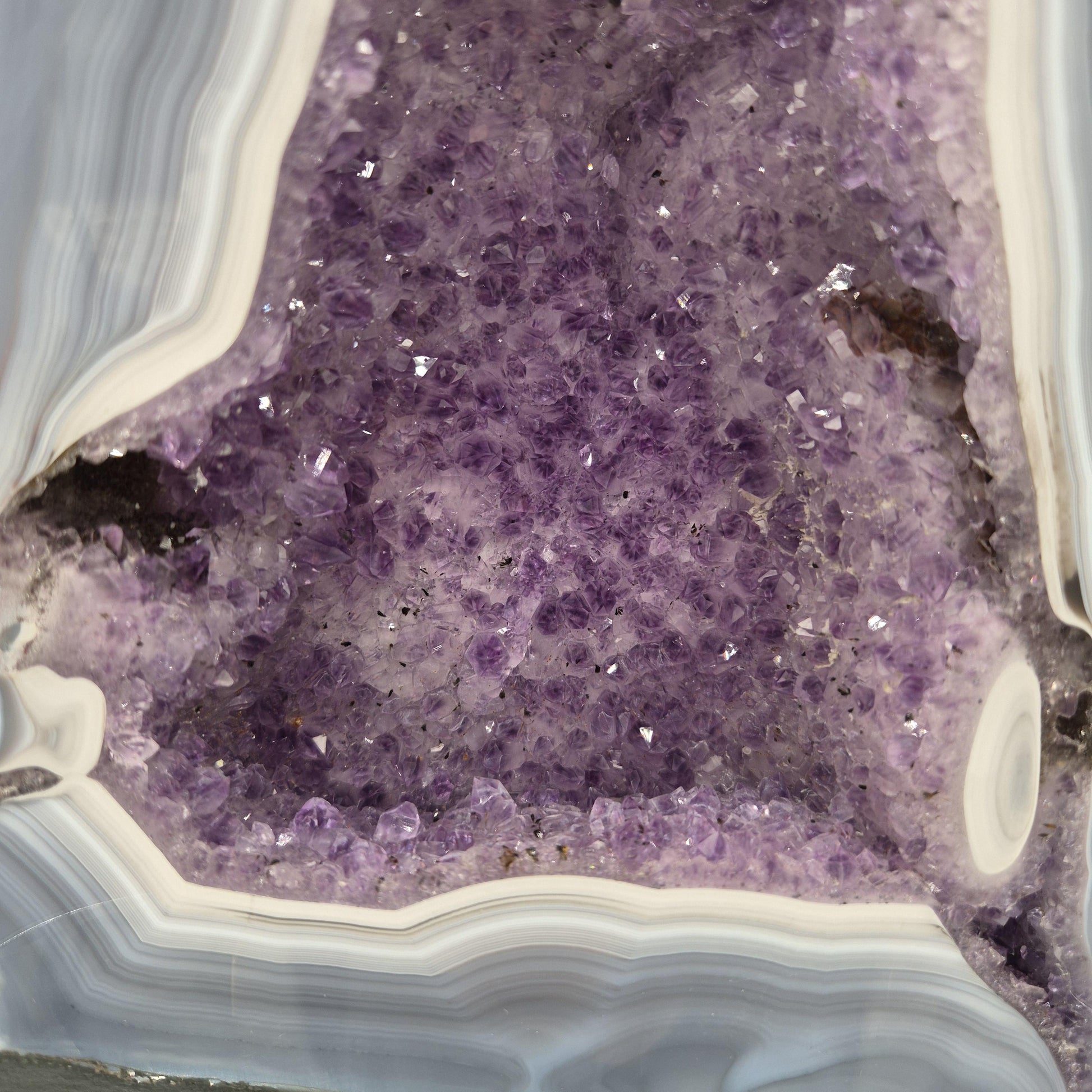 AAA+ Fully Polished Blue Banded Agate & Dark Amethyst Cathedral | Brazil Amethyst Geode | Collector Crystal Specimen Crystal Hoarder
