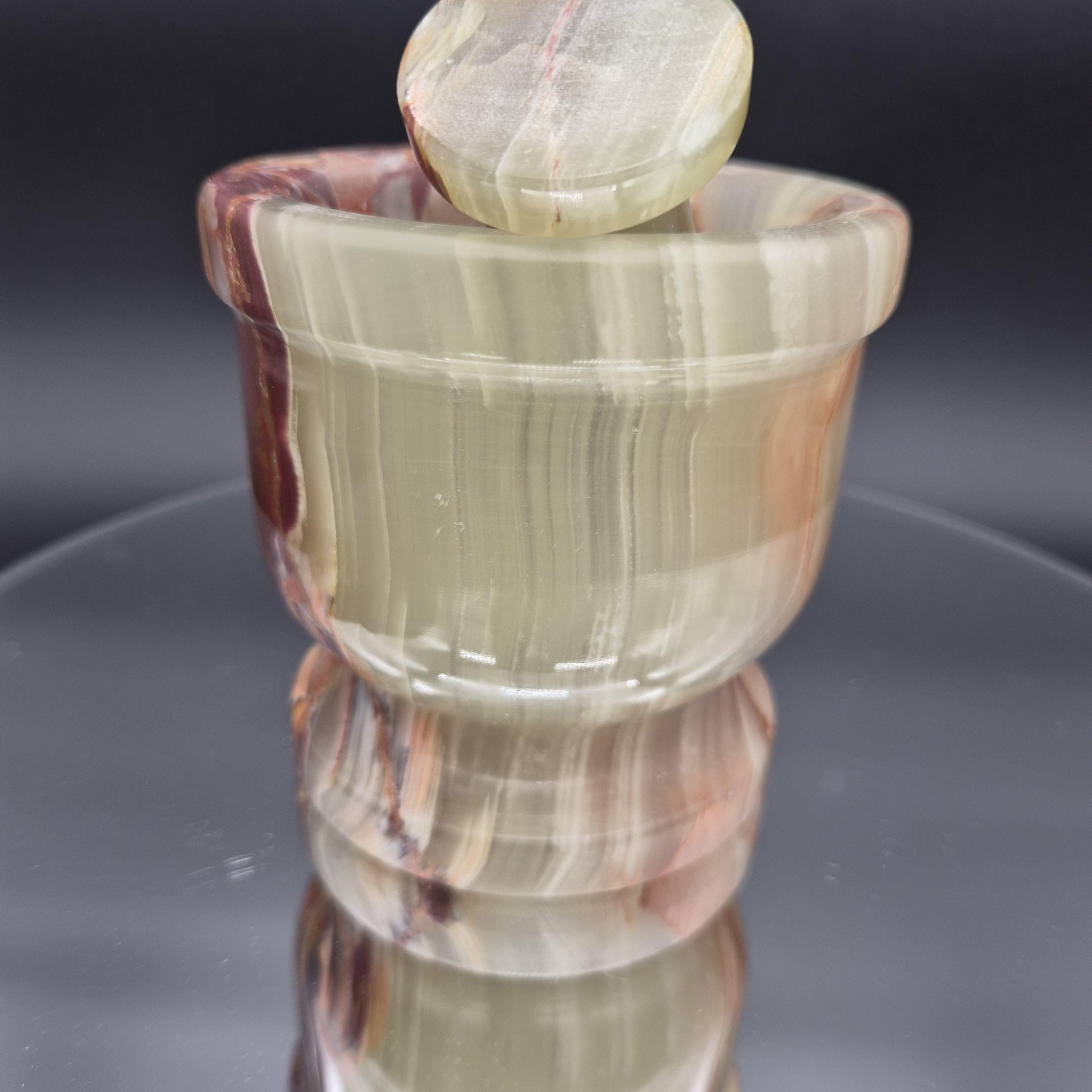 4 x 4 in Green Onyx Mortar and Pestle - 2.79 lbs - Optional Light-Up Base - Natural Stone Kitchen or Display Piece Crystal Hoarder