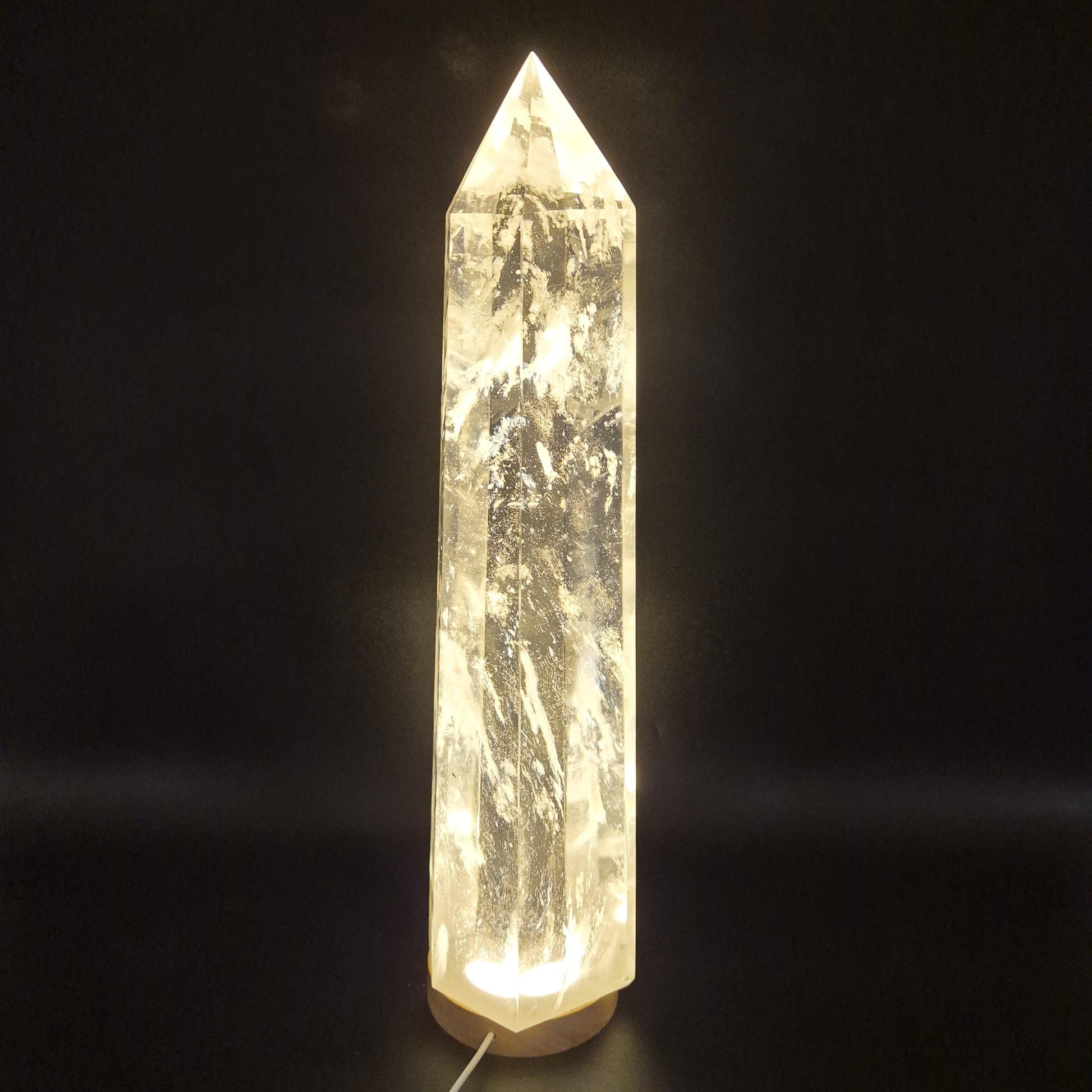 17.5in, 11.65 lbs- Clear Smelt Quartz Tower with White Cloud Inclusions - Man Made Quartz Obelisk - Optional LED Light Base Crystal Hoarder