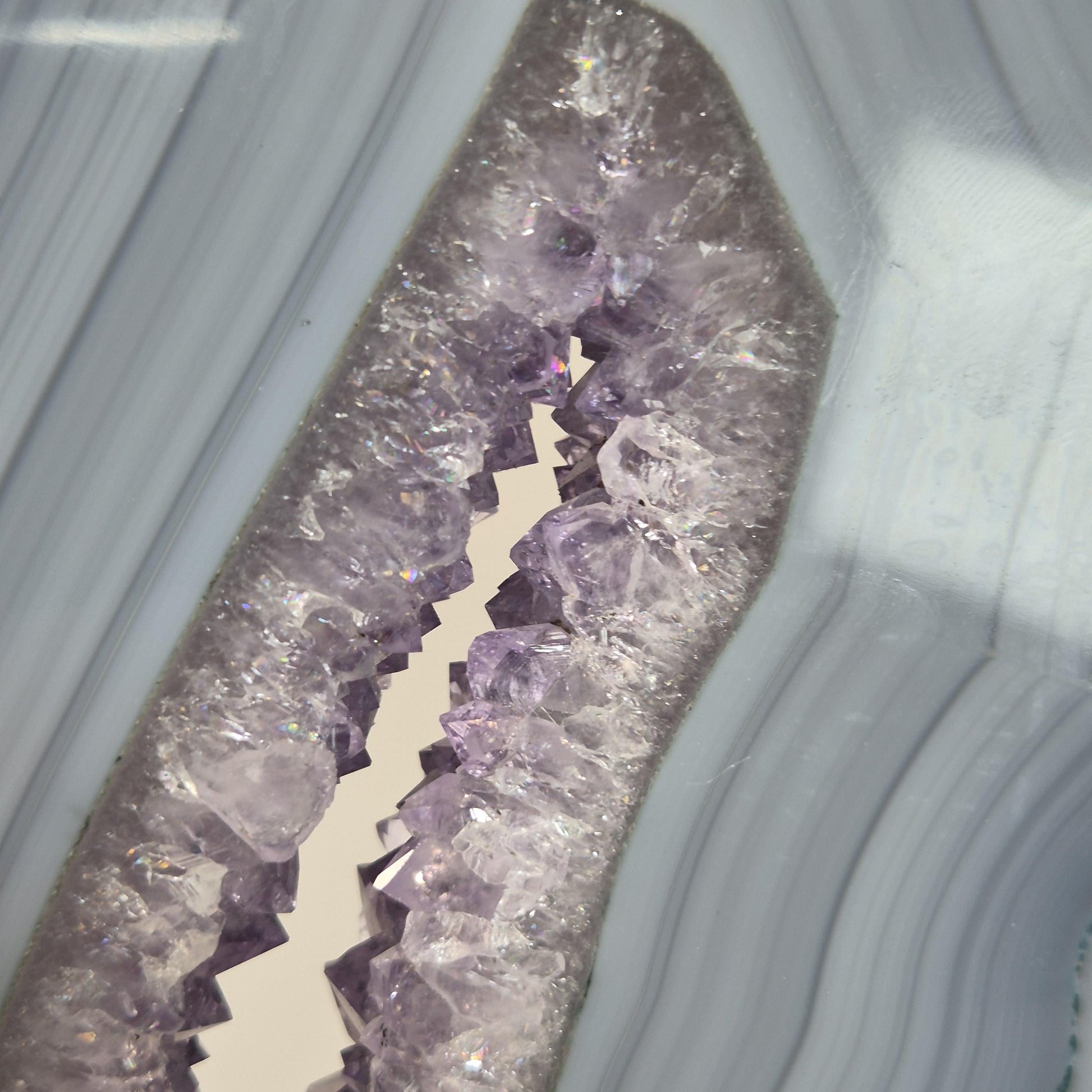 AAA+ Blue Banded Agate with Amethyst Slab on Stand – Brazil Crystal Hoarder