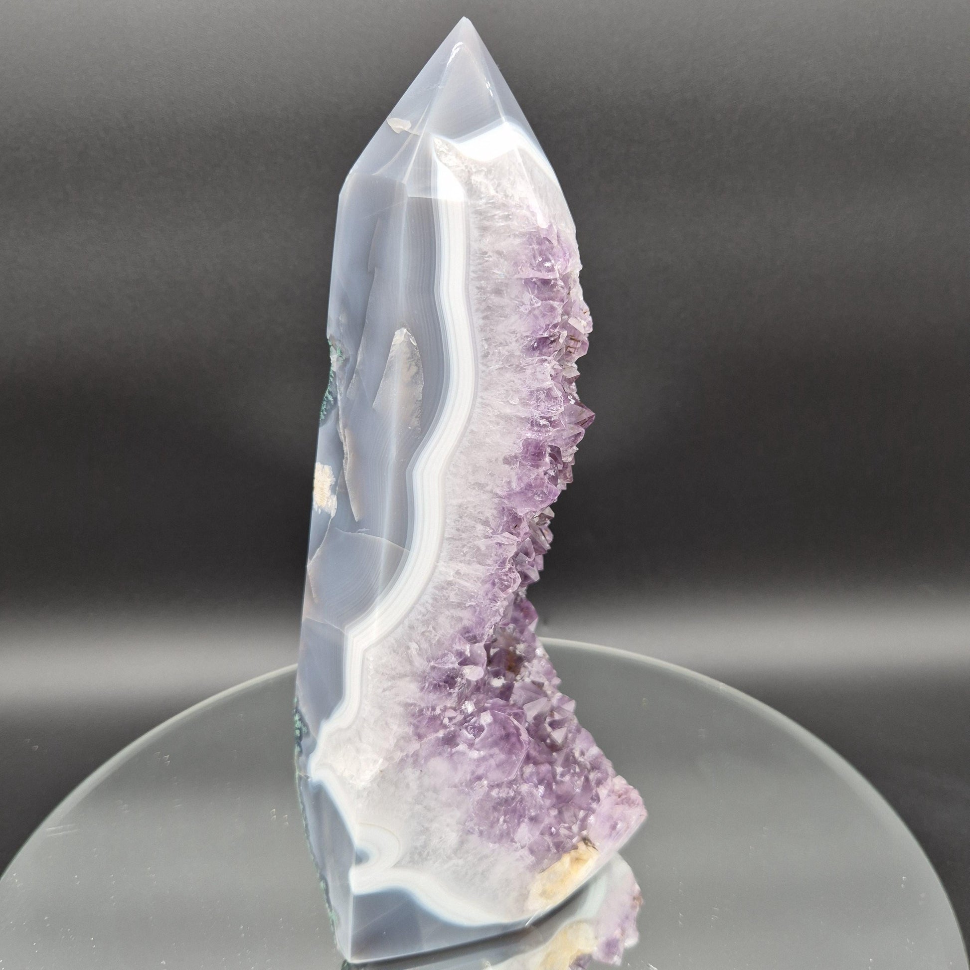 AAA+ Fully Polished Amethyst with Blue Banded Agate and Calcite - Brazil Specimen - 9.5 x 4in - 4.57 lbs - Collector Display Crystal Hoarder
