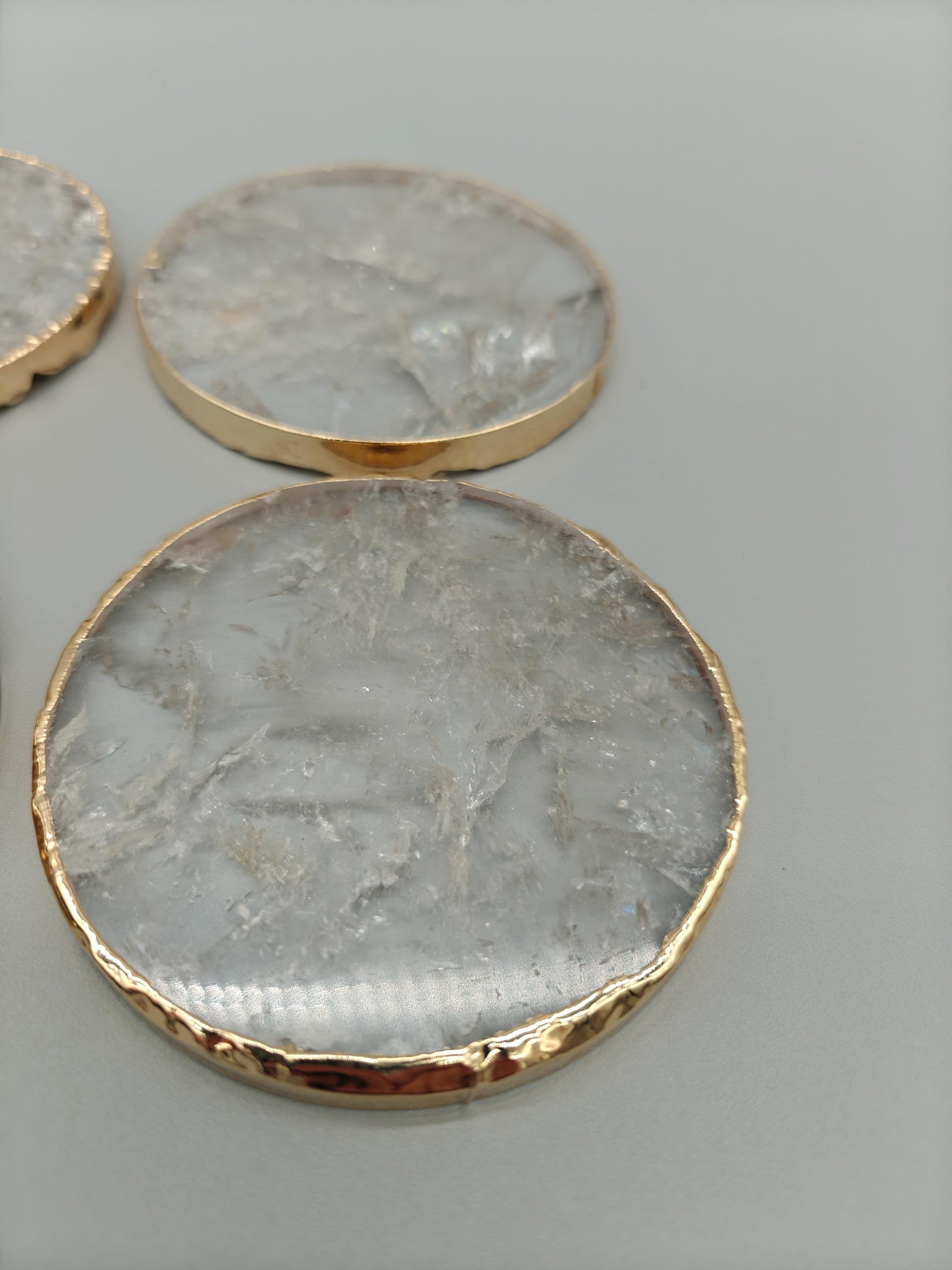 Water Clear Quartz Coasters with Natural Rainbows | Set of 4 | 5.1-5.6 oz Each | Crystal Home Décor Crystal Hoarder