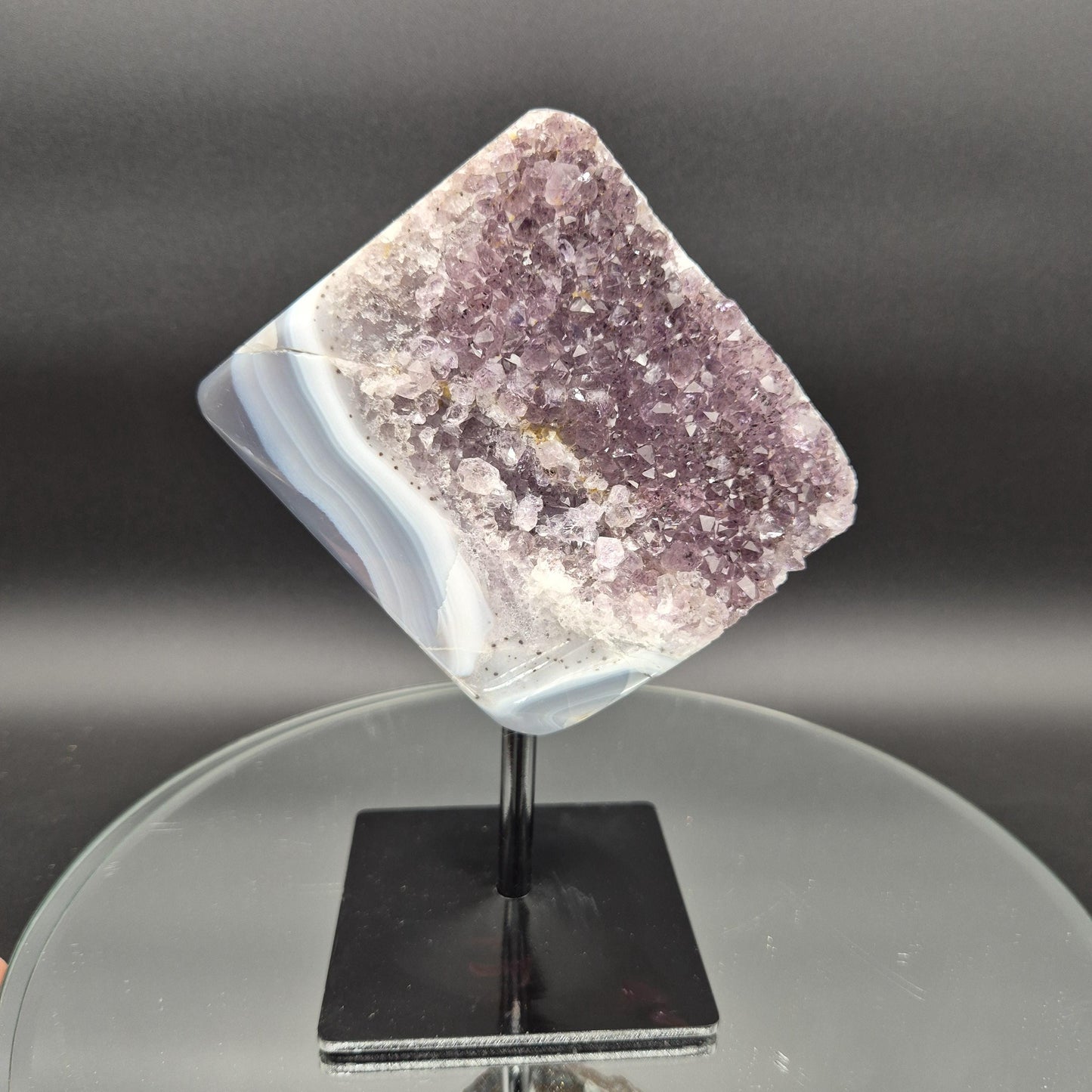 AAA+ Amethyst with Blue Banded Agate on Stand 8.5x6.5x3 5.08 lbs Brazil Crystal Hoarder