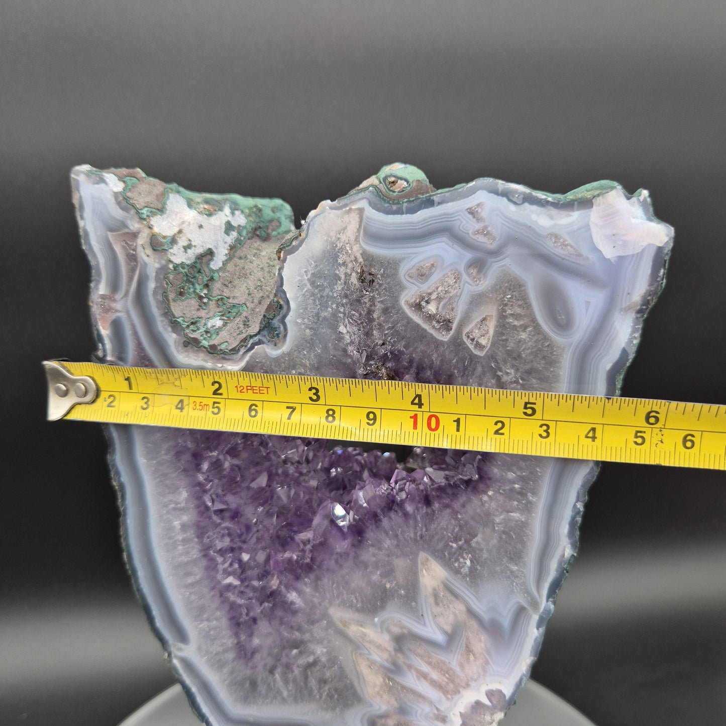 AAA+ Super Rare Amethyst with Blue Banded Agate Intertwined Calcite and Agate Flower Brazil 5.24 lb 11.5x4.5x1.5 Crystal Hoarder