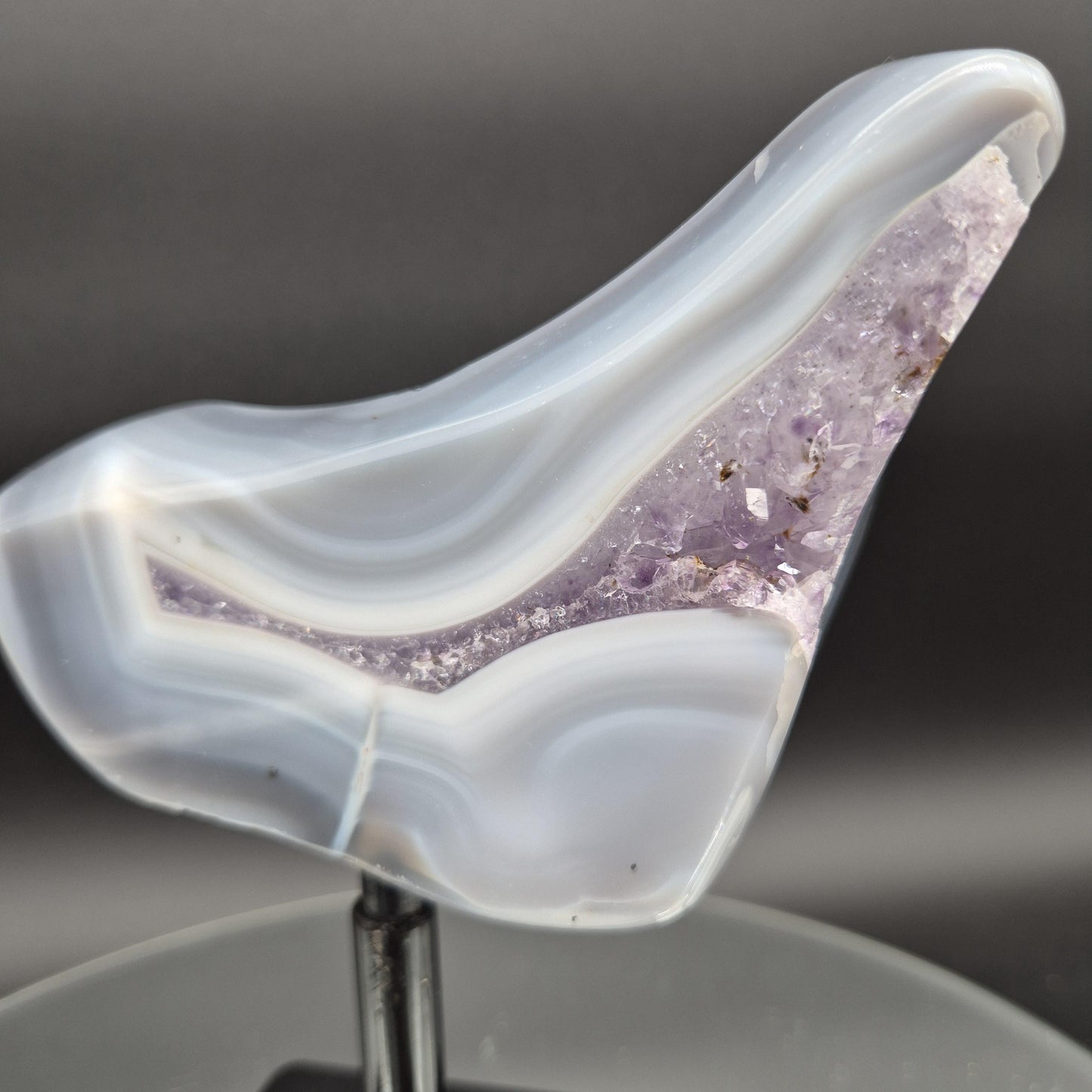 Fully Polished Amethyst with Blue Banded Agate Freeform Brazil 2.18 lbs 7x6x1.5 Crystal Display Crystal Hoarder