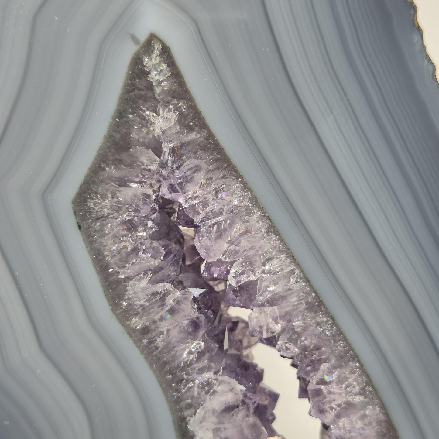 AAA+ Blue Banded Agate with Amethyst Slab on Stand – Brazil Crystal Hoarder