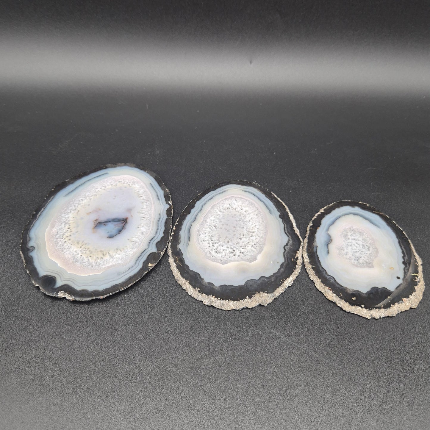 Natural Agate Slices - Set of 3 | 4in, 4.5in, 5in Translucent Quartz | 0.64 lbs | Polished Crystal Decor Crystal Hoarder