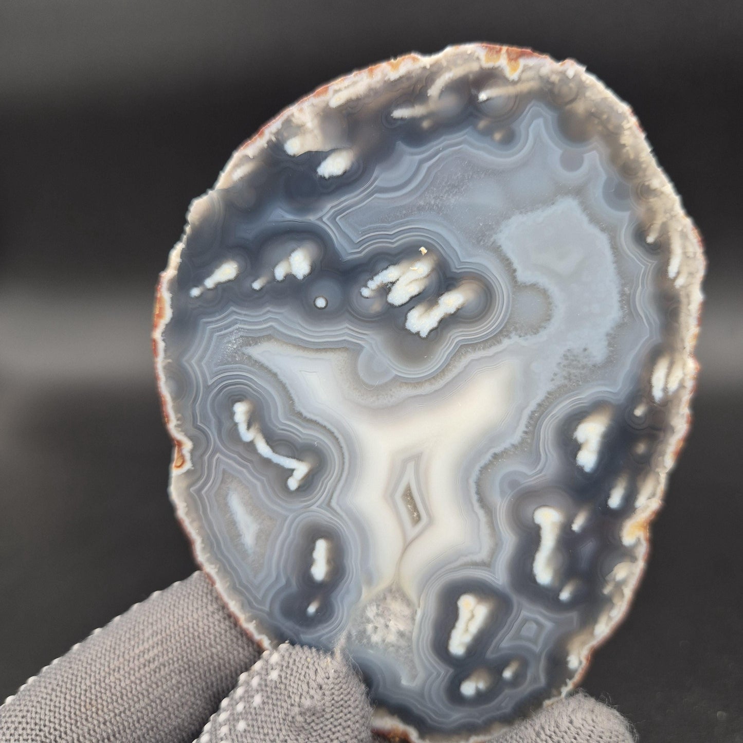 Natural Druzy Agate Slice Set of 3 | 5 x 3in Quartz Crystal Slices | 0.51 lbs Total | Polished Banded Agate Decor Crystal Hoarder