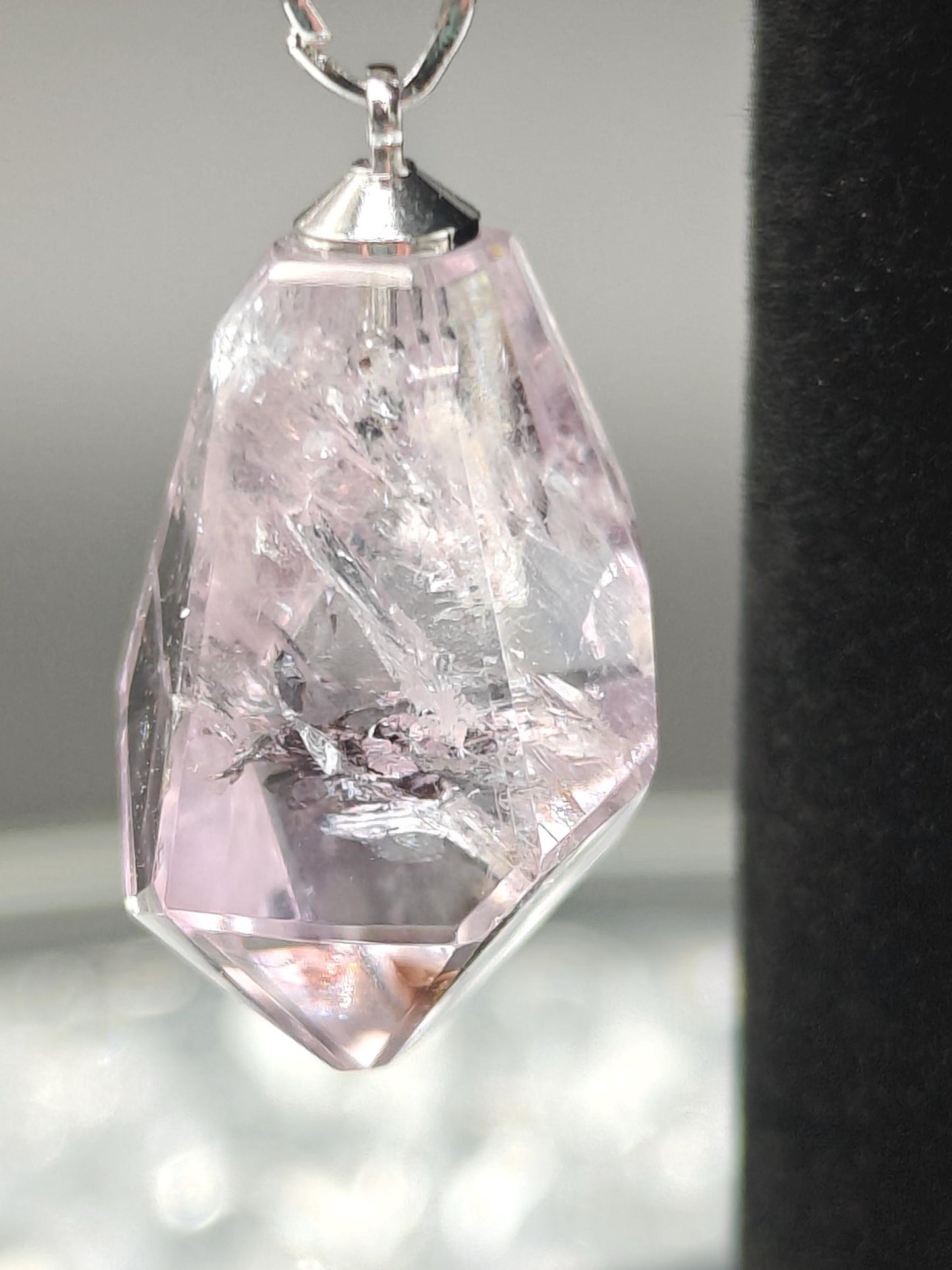 Rose de France Amethyst Necklace - Brazil Amethyst Pendant on Anti-Tarnish Stainless Steel Chain  - 9in Chain Crystal Hoarder