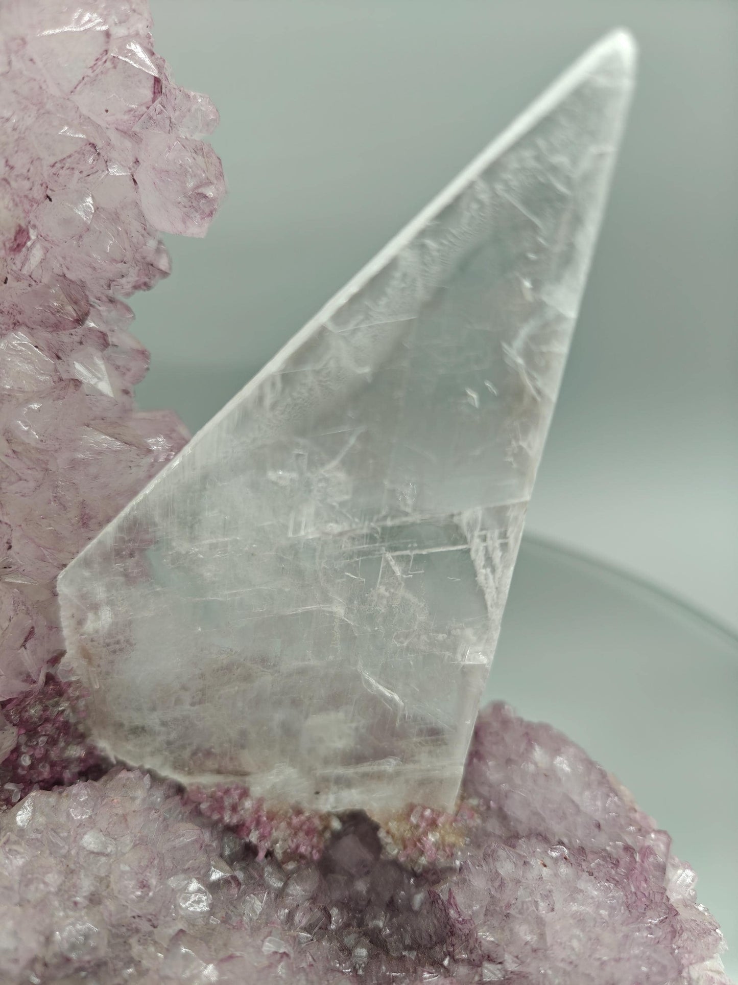 Zeolite Amethyst Flower with Selenite Sculpture - Brazilian Crystal Specimen - Natural Mineral Display - 6.5in Tall Statement Piece Crystal Hoarder