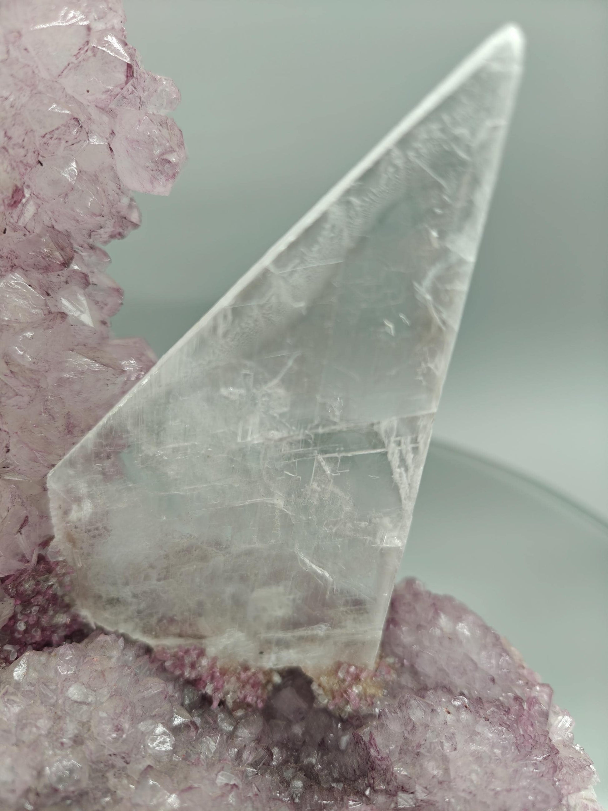 Zeolite Amethyst Flower with Selenite Sculpture - Brazilian Crystal Specimen - Natural Mineral Display - 6.5in Tall Statement Piece Crystal Hoarder