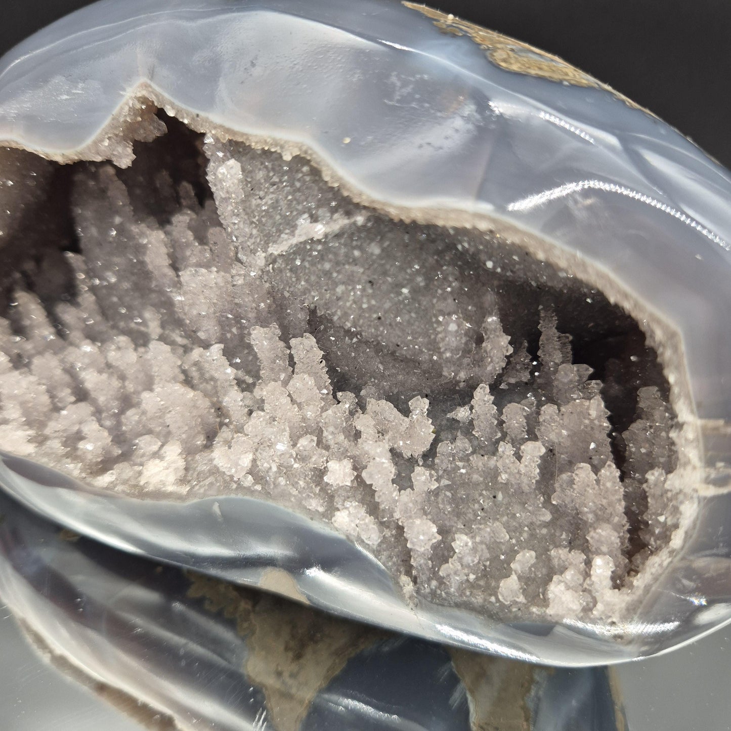 AAA+ Statement Amethyst Druzy Quartz Stalactite Formation in Blue Agate - Fully Polished Backlit Display, Uruguay 6.64 lbs, 9 x 4.5in Crystal Hoarder