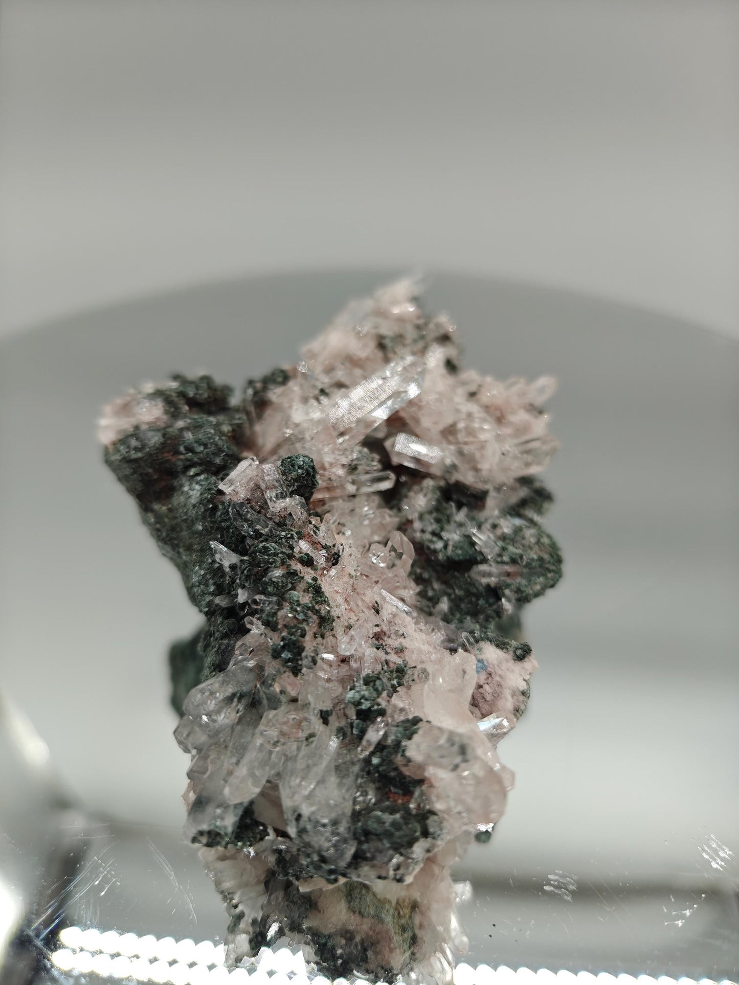 AAA+ Light Pink Lemurian Quartz Cluster on Chlorite | Water Clear Points | Rare Collector Specimen Crystal Hoarder