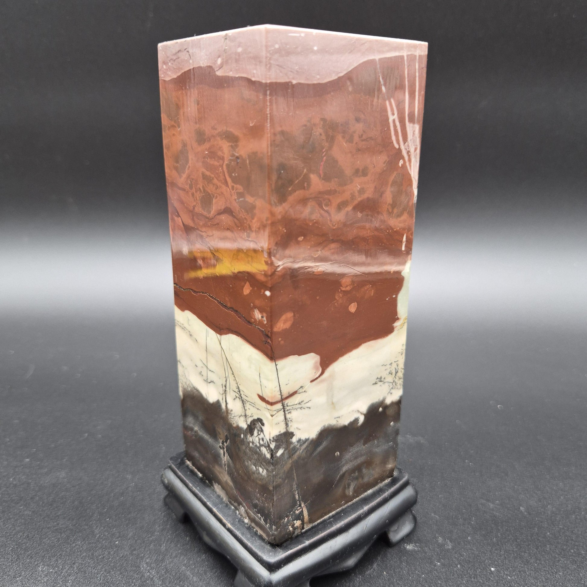 AAA+ Picture Jasper on Wood Base | Vibrant Red & Gray Natural Scenic Stone Display | 3.58 lbs Crystal Hoarder