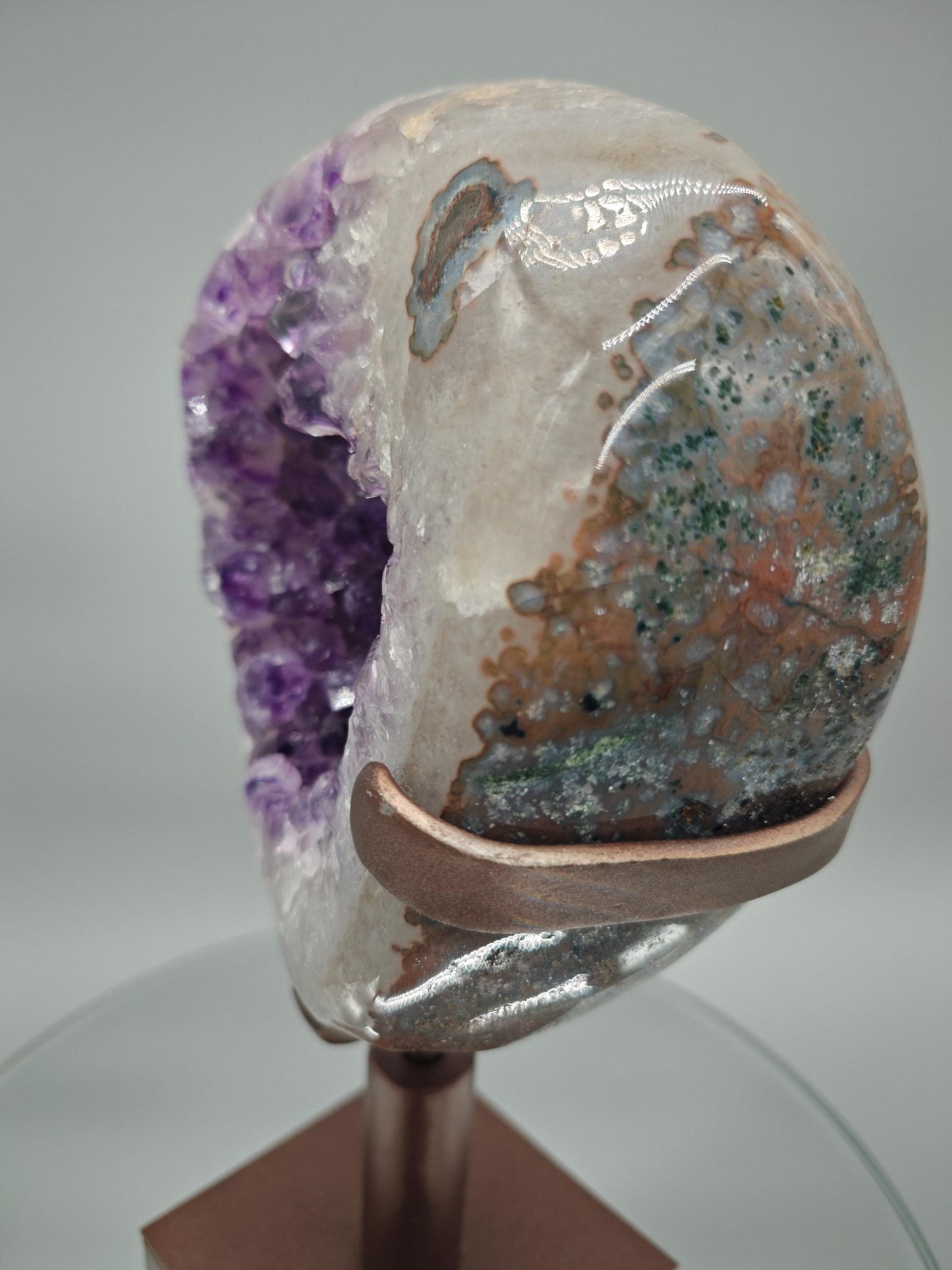 AAA+ Fully Polished Amethyst with Blue Agate - Uruguay Amethyst on Spinning Stand - 11in Crystal Display - 7.48 lbs Crystal Hoarder