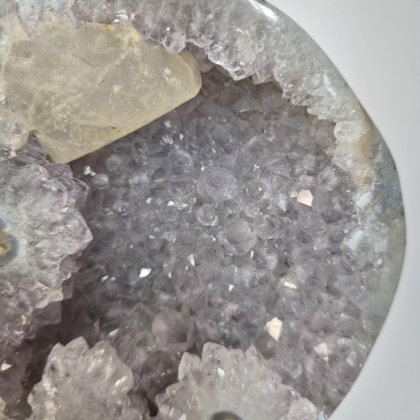 AAA+ Uruguay Amethyst with Stalactite Eyes, Large Calcite & Blue Banded Agate on Base - 13.5in Tall, 5.53 lb Statement Collector Specimen Crystal Hoarder