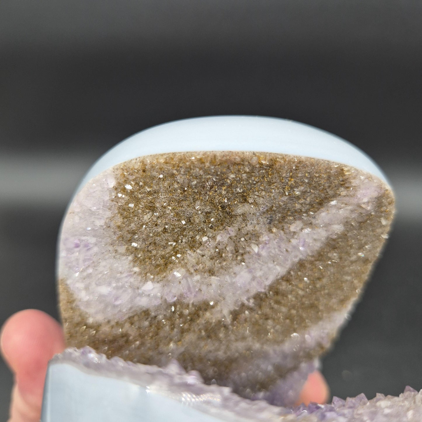 Super Rare One of a Kind Galaxy Amethyst with Hematite Baby Blue Agate 6x4x3 5.05 lbs Brazil Crystal Hoarder