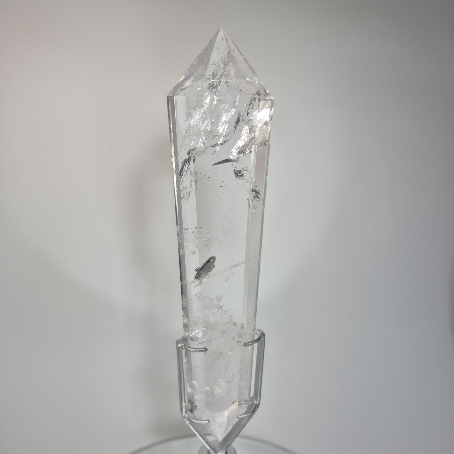 Large Faceted Clear Quartz Double Terminated Crystal on Spin Stand - 4.215 lbs - 16.5in Statement Crystal Display - Collector Specimen Crystal Hoarder