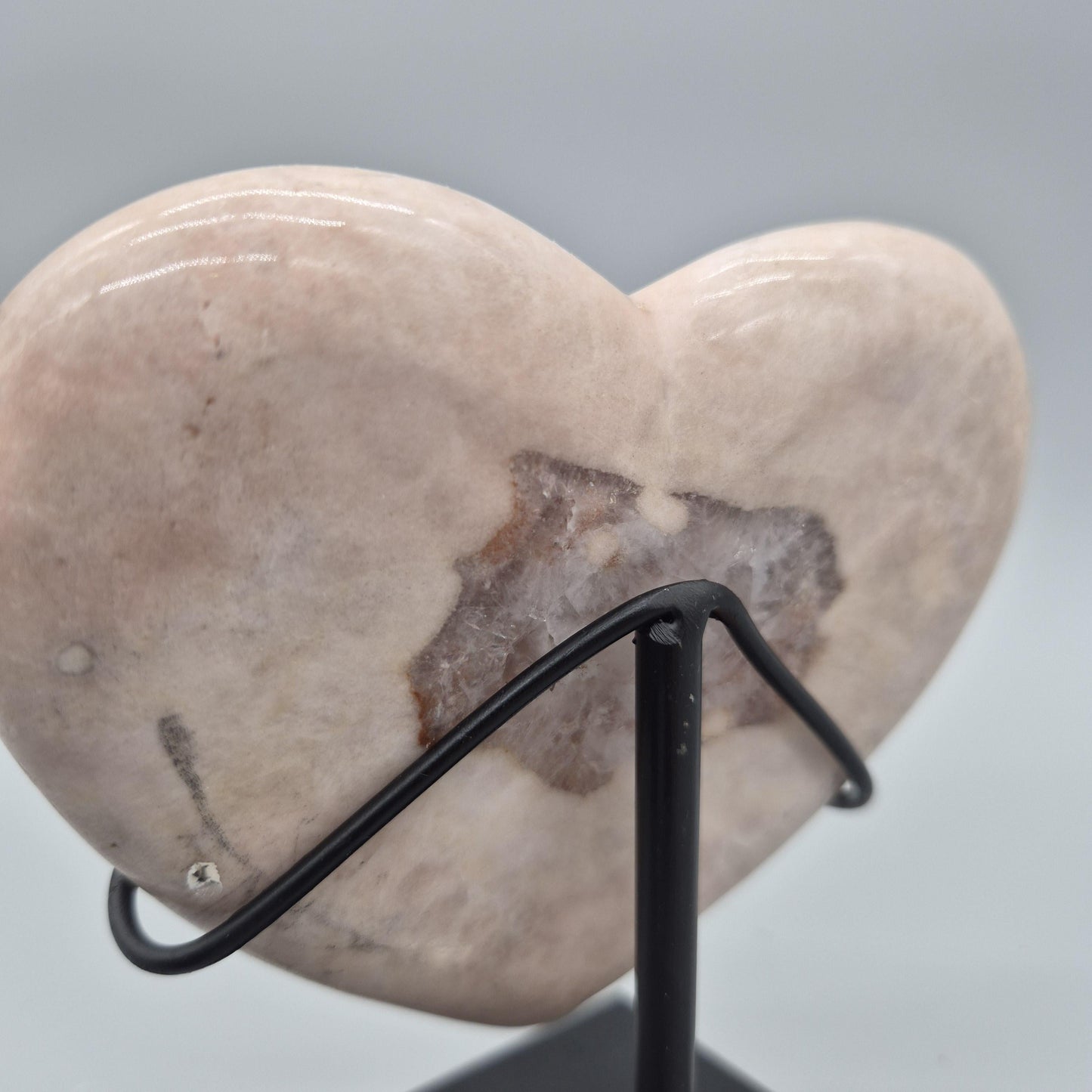 Rare Pink Amethyst Heart with Quartz Center on Stand | Backlit Crystal Display | Brazilian Pink Amethyst | Collector Specimen 1.16 lbs Crystal Hoarder