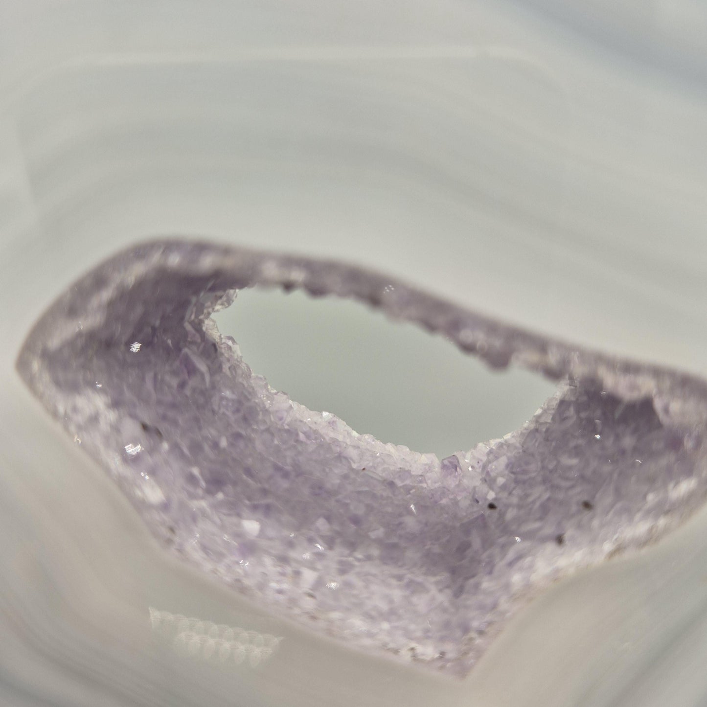 AAA+ Druzy Amethyst with Blue Banded Agate on Stand - Brazilian Amethyst Specimen - Perfect Framed Crystal Center Crystal Hoarder