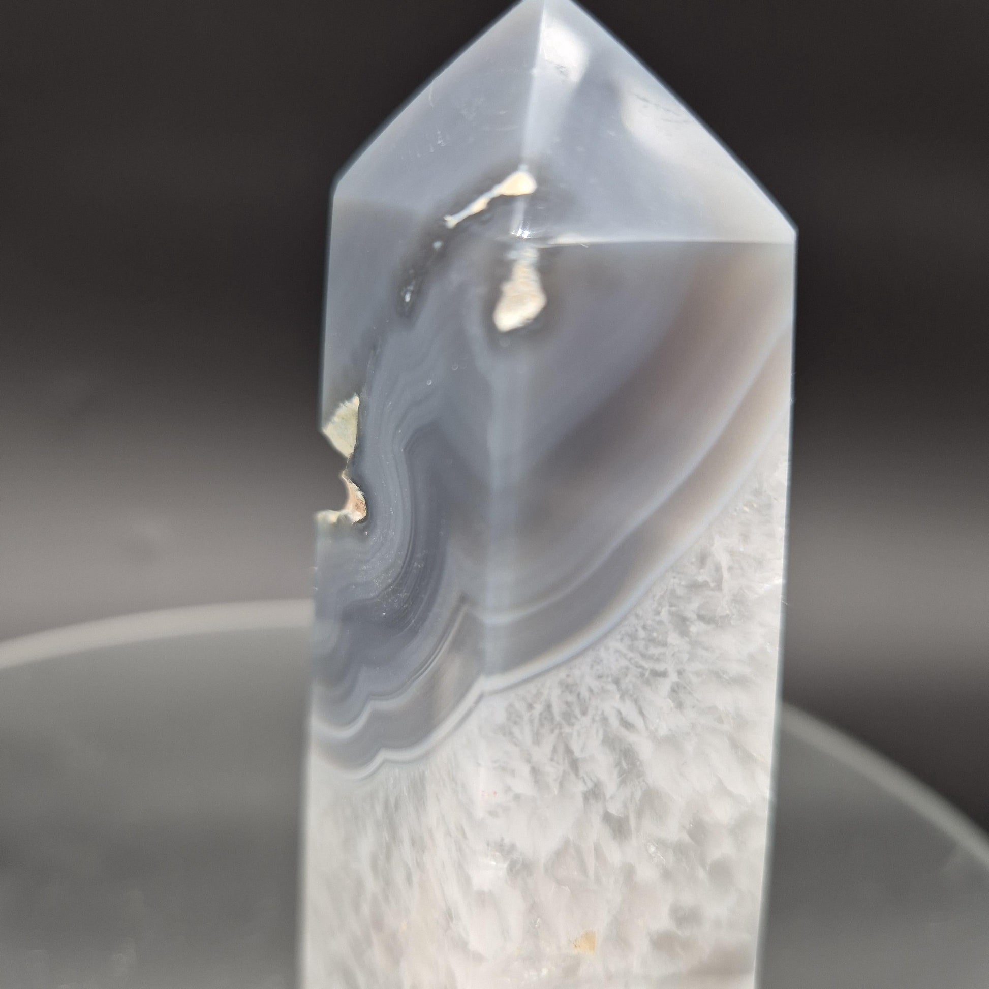 AAA+ Perfect Druzy Quartz Blue Banded Agate Obelisk Tower | Rare Baby Blue Eye Stalactite Formation | Brazil | 0.85 lbs Crystal Hoarder
