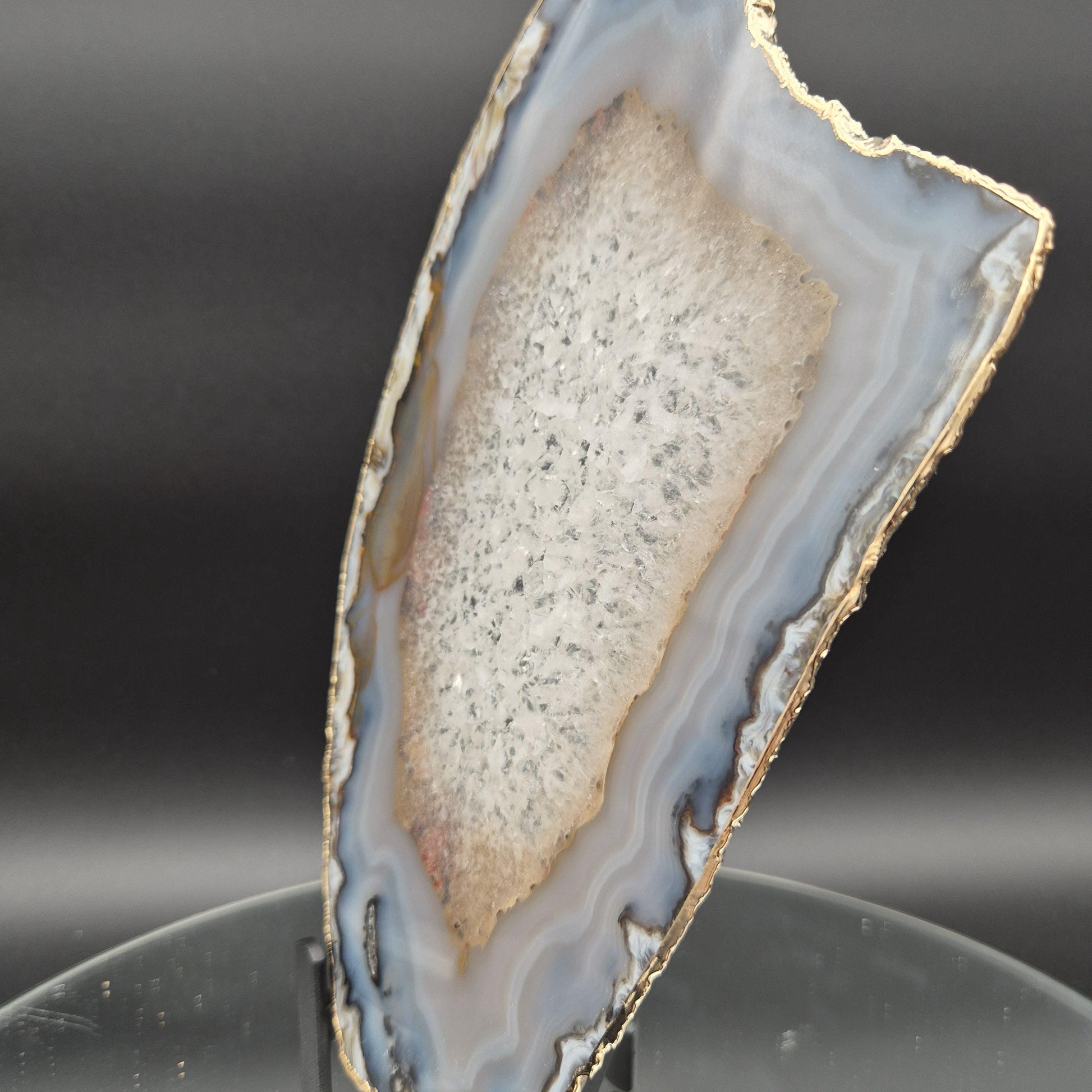AAA+ Gold Tone Plated Agate Slice with Quartz Backlit Brazil 10x6x0.25 1.11 lbs Crystal Hoarder