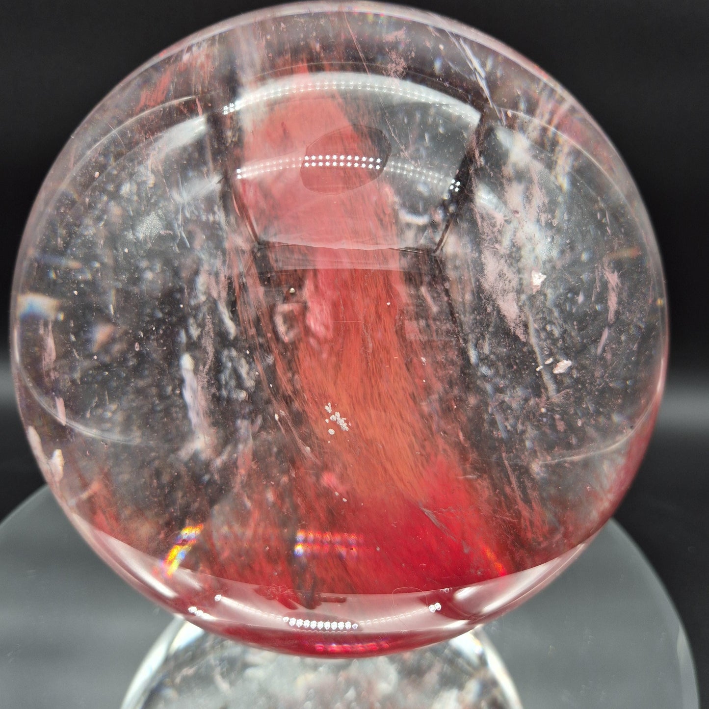 Huge AAA+ Red Smelt Quartz Sphere - 22.1 lbs - 7" (178mm) - Man Made Polished Crystal Ball - Optional Light Base - Statement Display