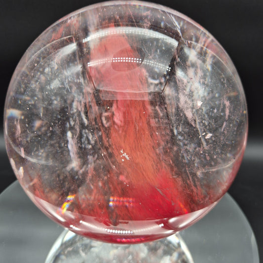 Huge AAA+ Red Smelt Quartz Sphere - 22.1 lbs - 7" (178mm) - Man Made Polished Crystal Ball - Optional Light Base - Statement Display