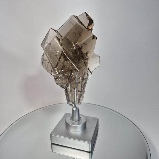One of a Kind Hand Faceted Smoky Quartz Art Piece - Brazilian Smoky Quartz with Rainbows Crystal Hoarder