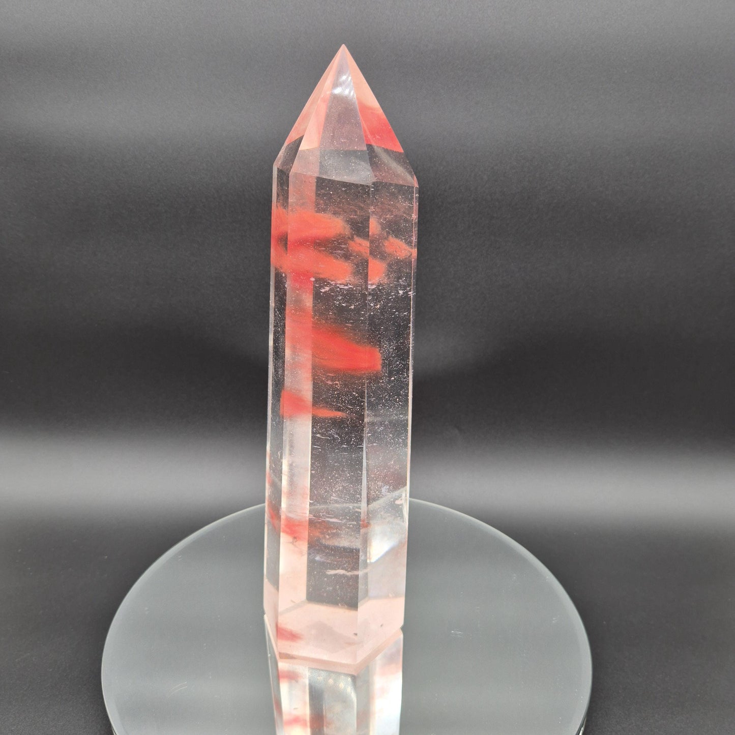 Rare Smelting Quartz Tower with Red Cloud Inclusions - Clear Quartz Crystal Tower - Natural Formation Specimen - 6.52 lbs | 13.5in Tall Crystal Hoarder