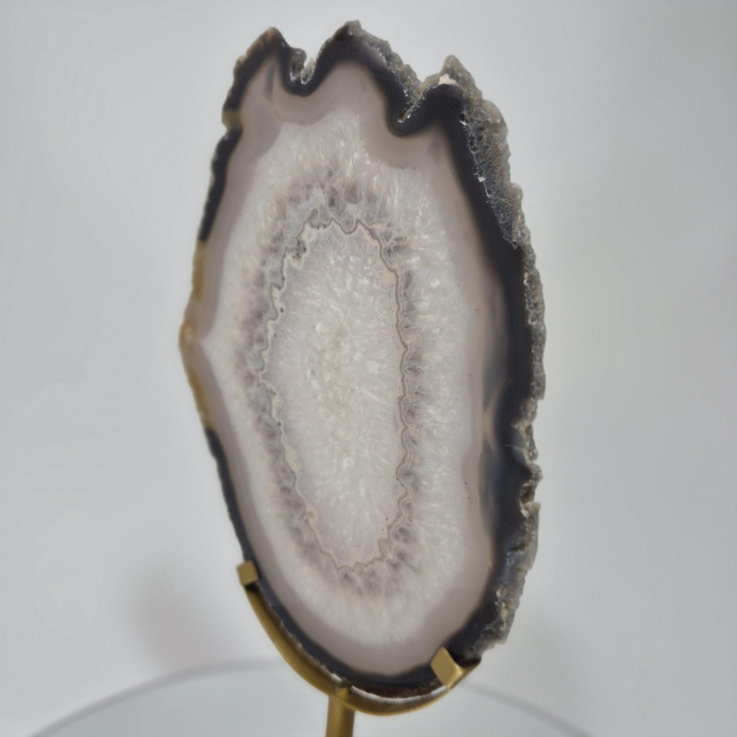 Clear Quartz Crystal with Banded Agate Slice on Stand, Translucent - Brazil Crystal Hoarder