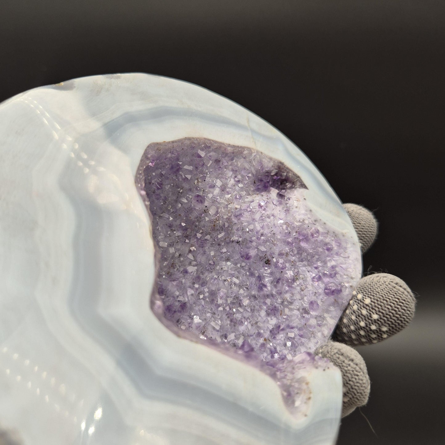 AAA+ Fully Polished Druzy Amethyst with Blue Banded Agate Freeform Brazil 3.21 lbs Crystal Hoarder