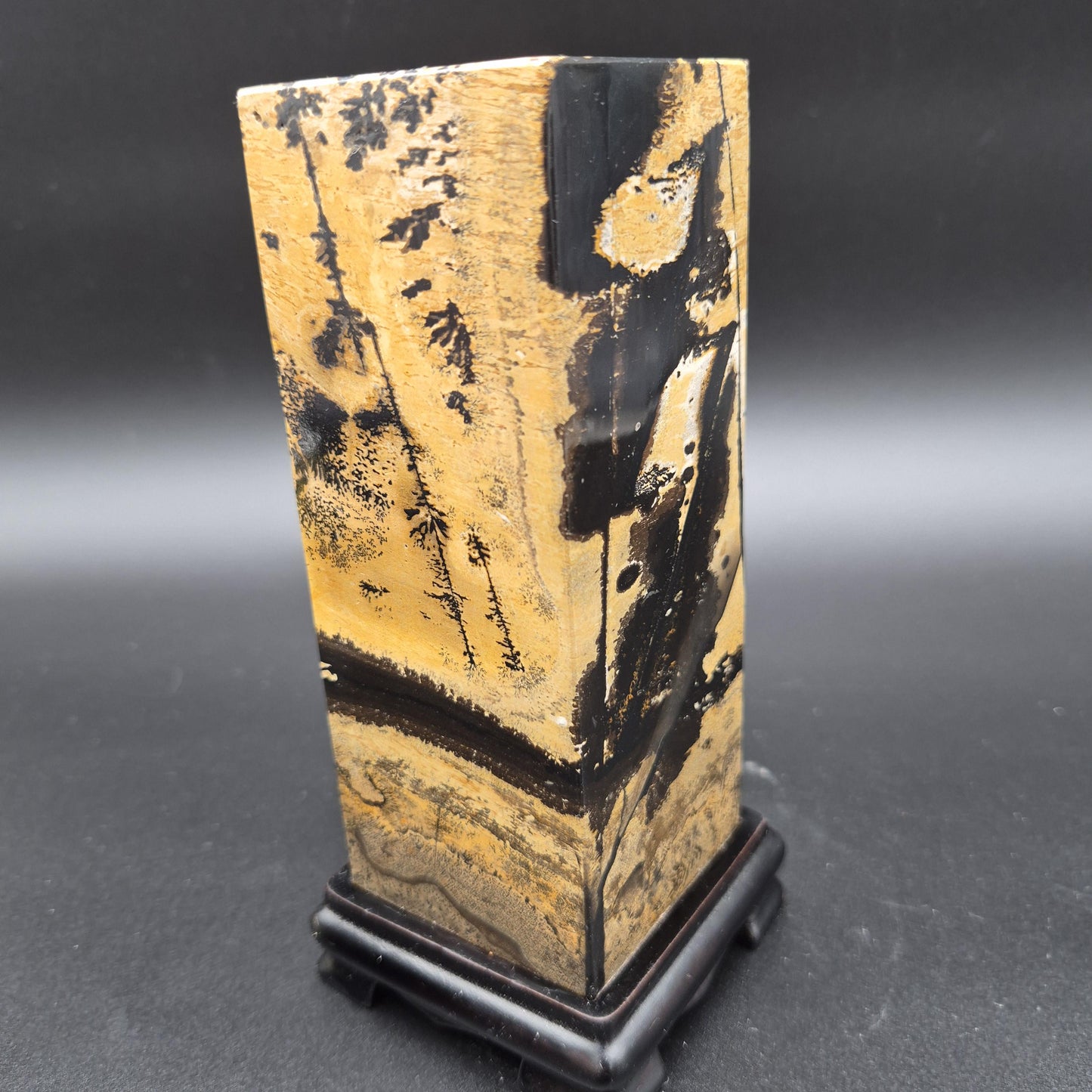 AAA+ Picture Jasper on Wood Base | Natural Scenic Stone Display | 3.16 lbs Crystal Hoarder