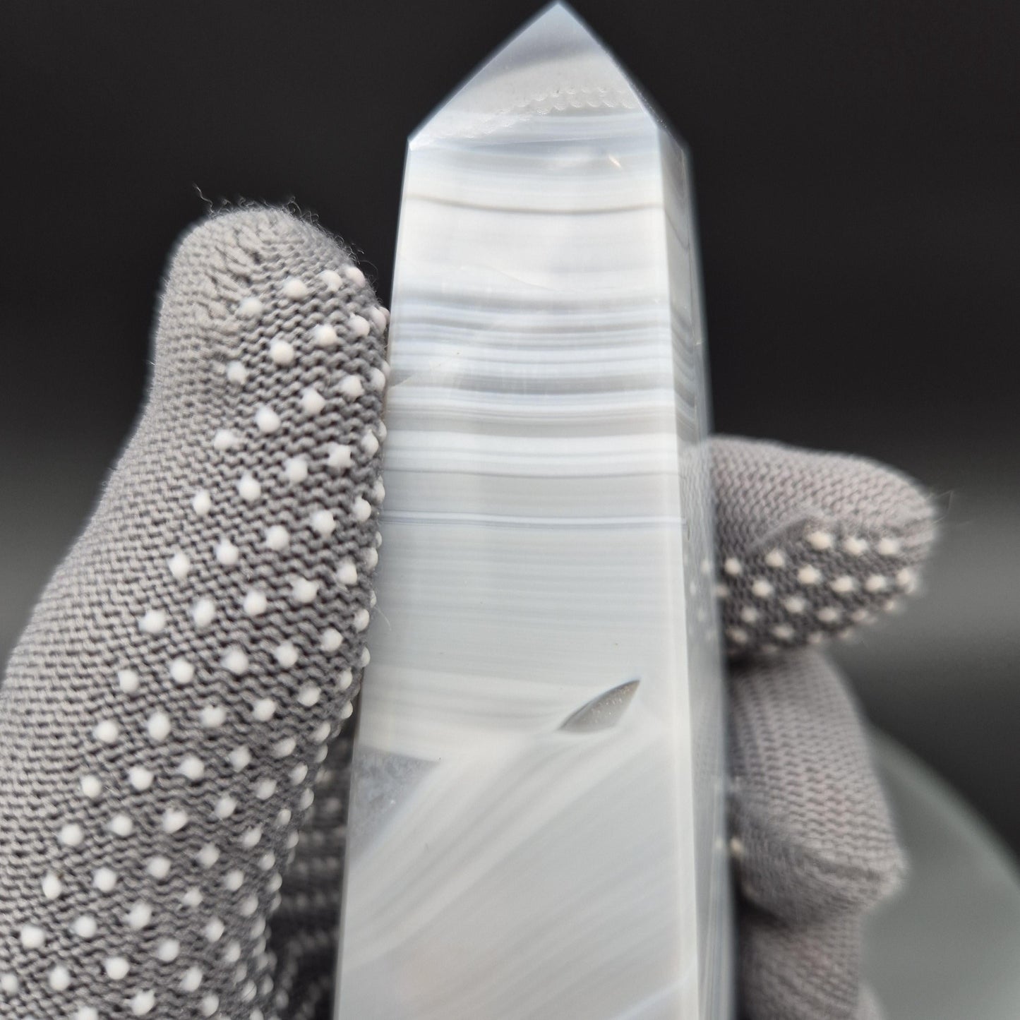 AAA+ Perfect Blue Banded Agate Obelisk Tower | Brazilian Crystal Point | 5 Inch Tower | 0.85 lbs Crystal Hoarder