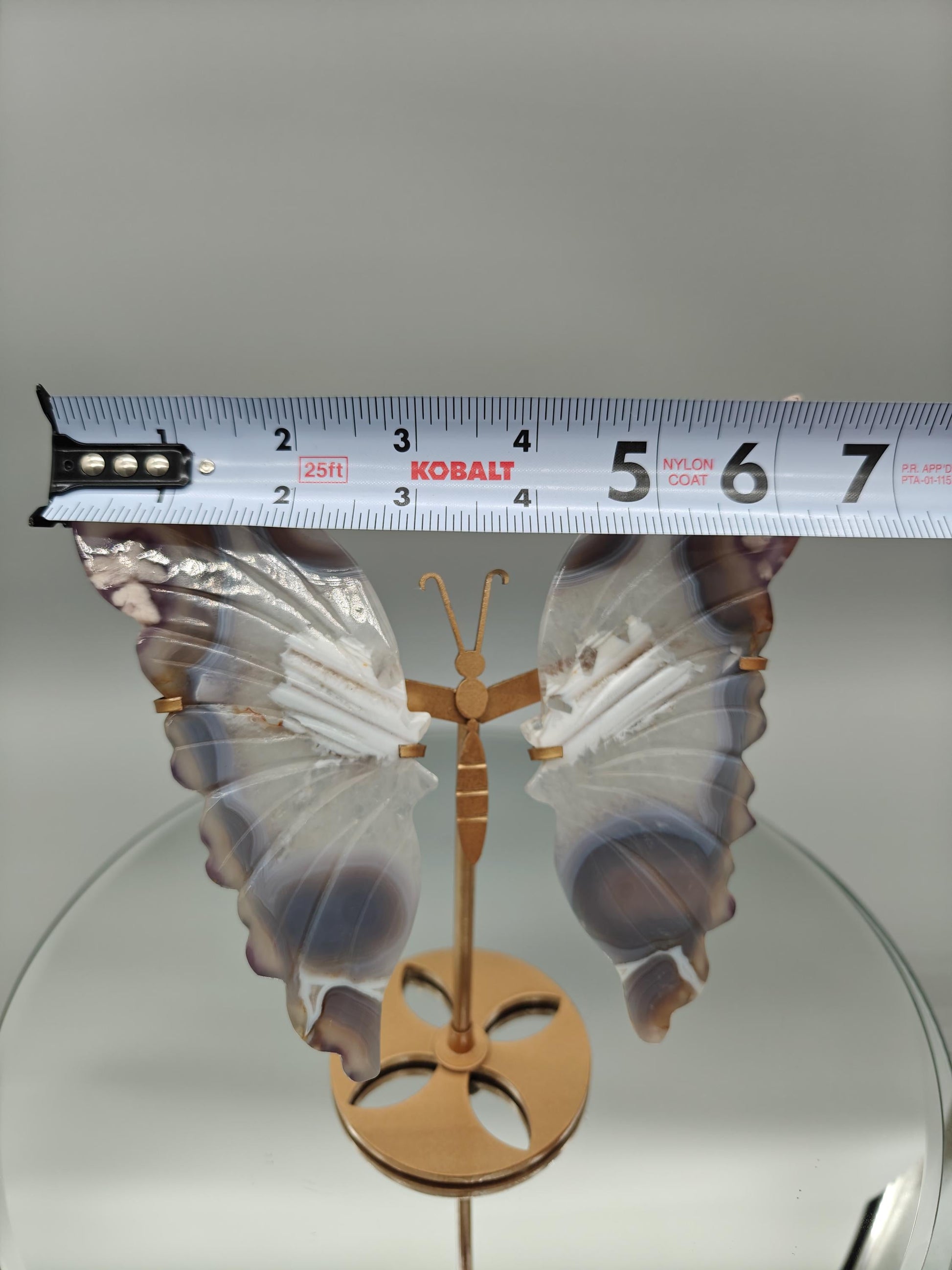 AAA+ Perfect Black Flower Agate Butterfly on Stand - Backlit Display - 8 x 6.5in - 12.45 oz - Unique Crystal Decor Crystal Hoarder