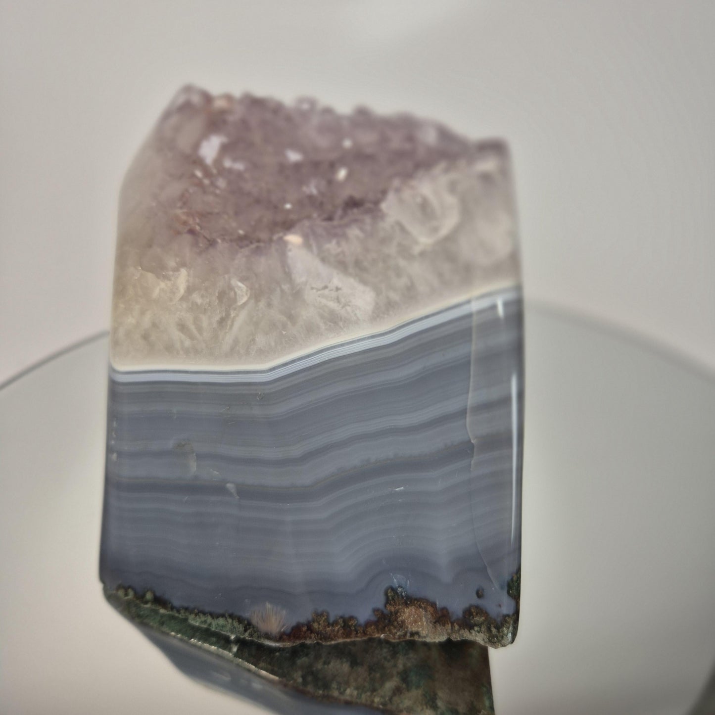 Blue Banded Agate with Amethyst Freeform - 4.595 lbs Brazilian Crystal - Large Statement Display Stone - One of a Kind Collector Specimen Crystal Hoarder