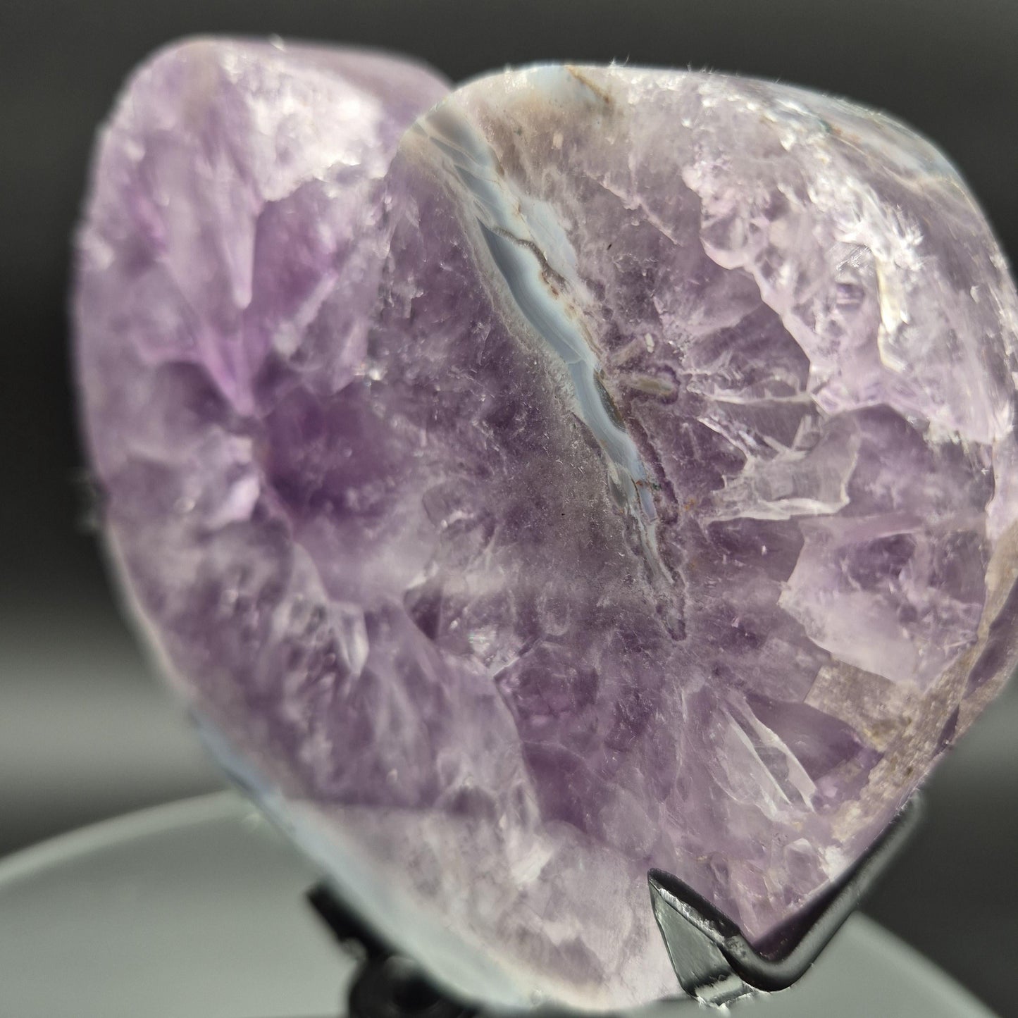 Perfect AAA+ Dark Amethyst Heart on Spin Stand - Backlit Display - Brazil - Fully Polished - 7.5 x 5in - 2.72 lbs Crystal Hoarder
