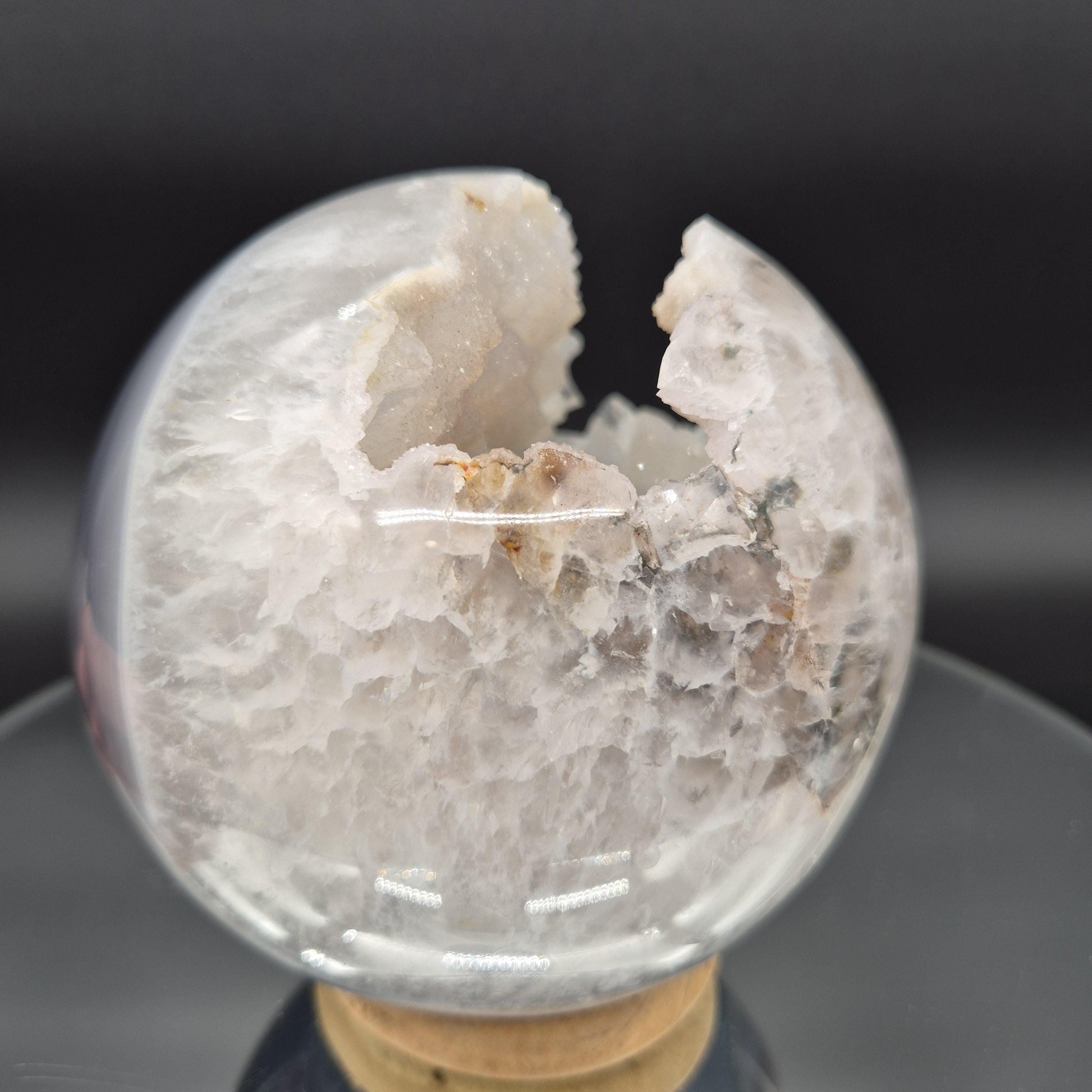 AAA+ Rare Sugar Druzy Amethyst Sphere with Calcite Hematite Blue Banded Agate 5 In (125mm) 5.24 lbs Brazil Crystal Hoarder