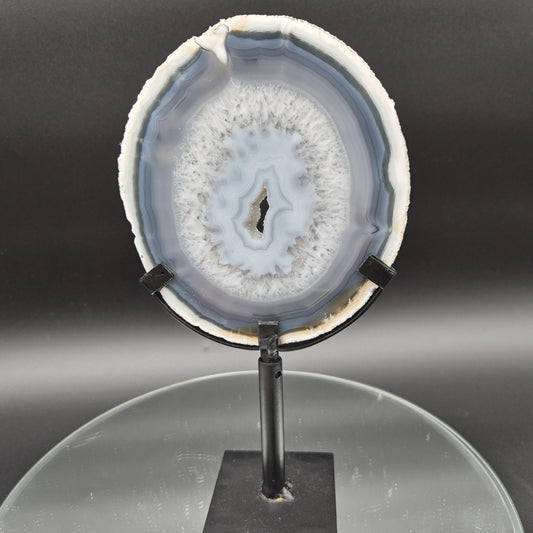 AAA+ Super Rare White and Dark Blue Agate with Druzy Quartz on Stand Brazil Crystal Hoarder