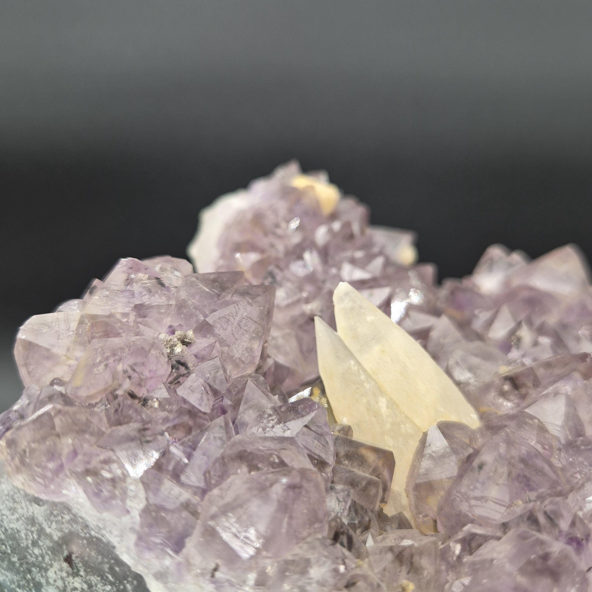 AAA+ Raw Amethyst Cluster with UV Reactive Calcite Points Sugar Calcite Cubes Brazil 6.05 lbs 7x6x4 Collector Crystal Crystal Hoarder