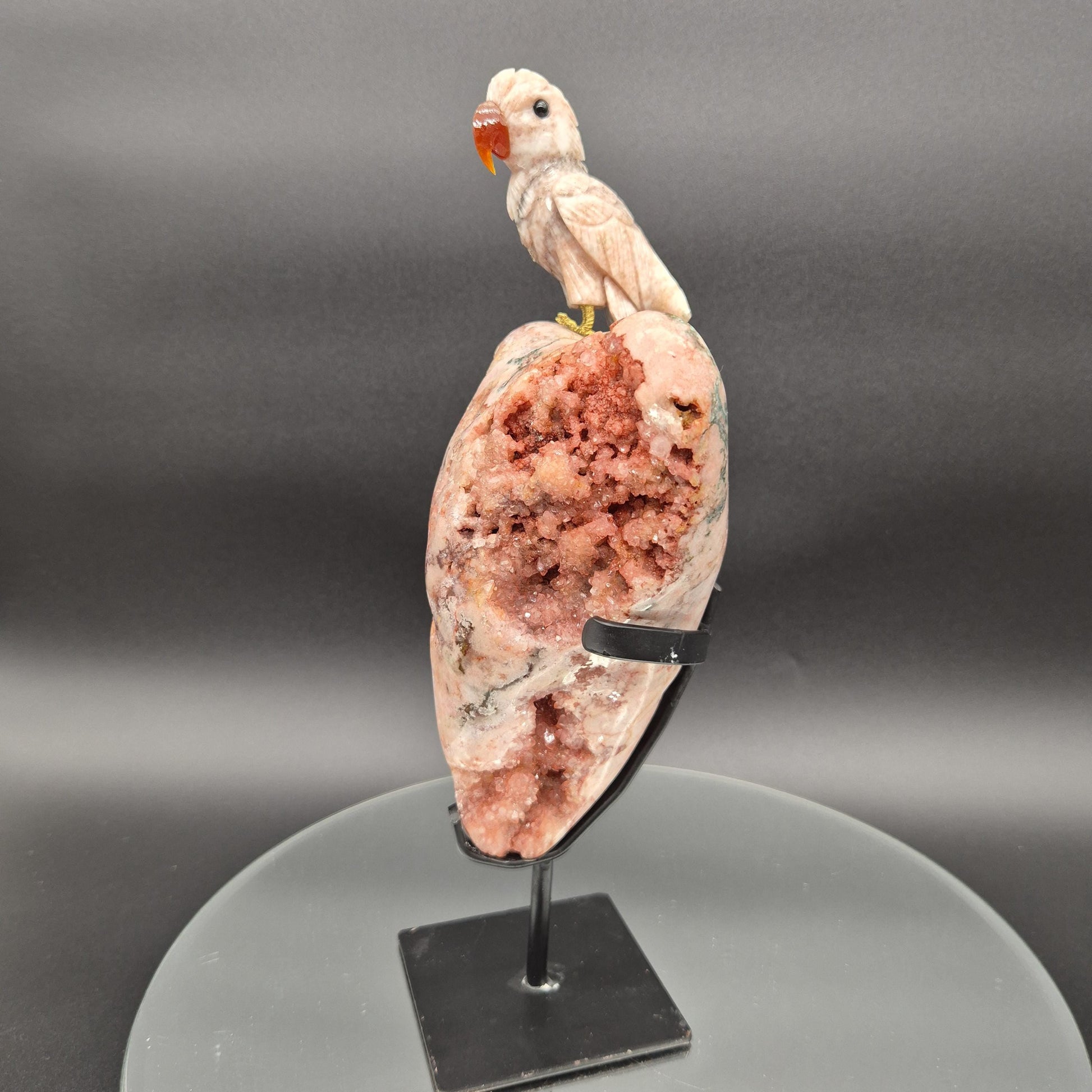 High Quality Pink Amethyst Freeform with Pink Jasper Bird & Calcite Beak - Brazil Crystal Sculpture -Pink Amethyst Display - 3.66 lbs Crystal Hoarder