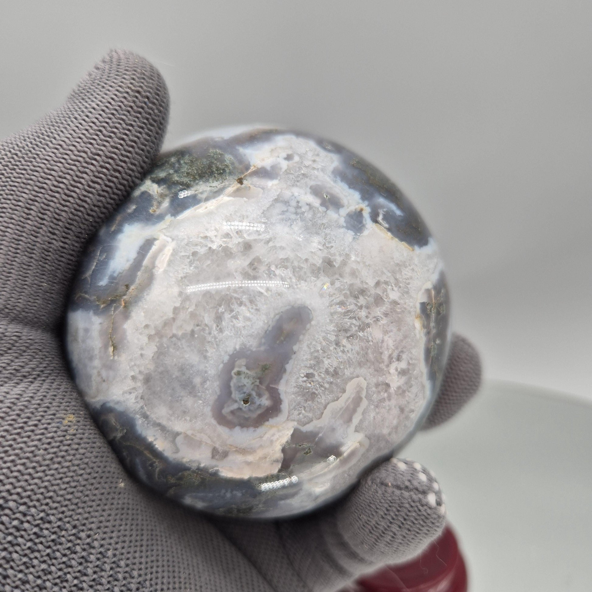 Perfect Moss Agate Sphere with Quartz – Nature Scene Crystal Sphere Crystal Hoarder