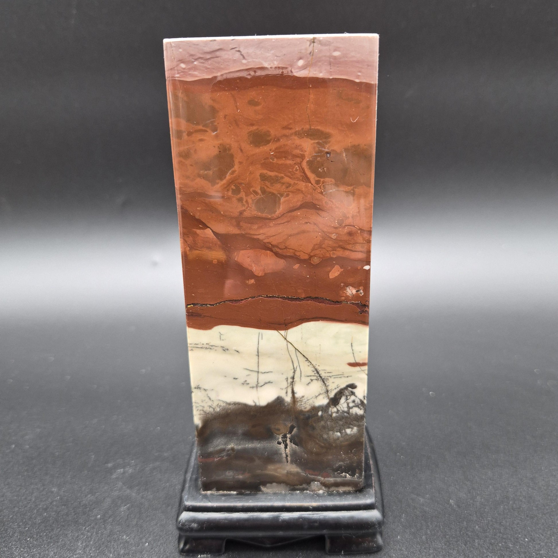 AAA+ Picture Jasper on Wood Base | Vibrant Red & Gray Natural Scenic Stone Display | 3.58 lbs Crystal Hoarder
