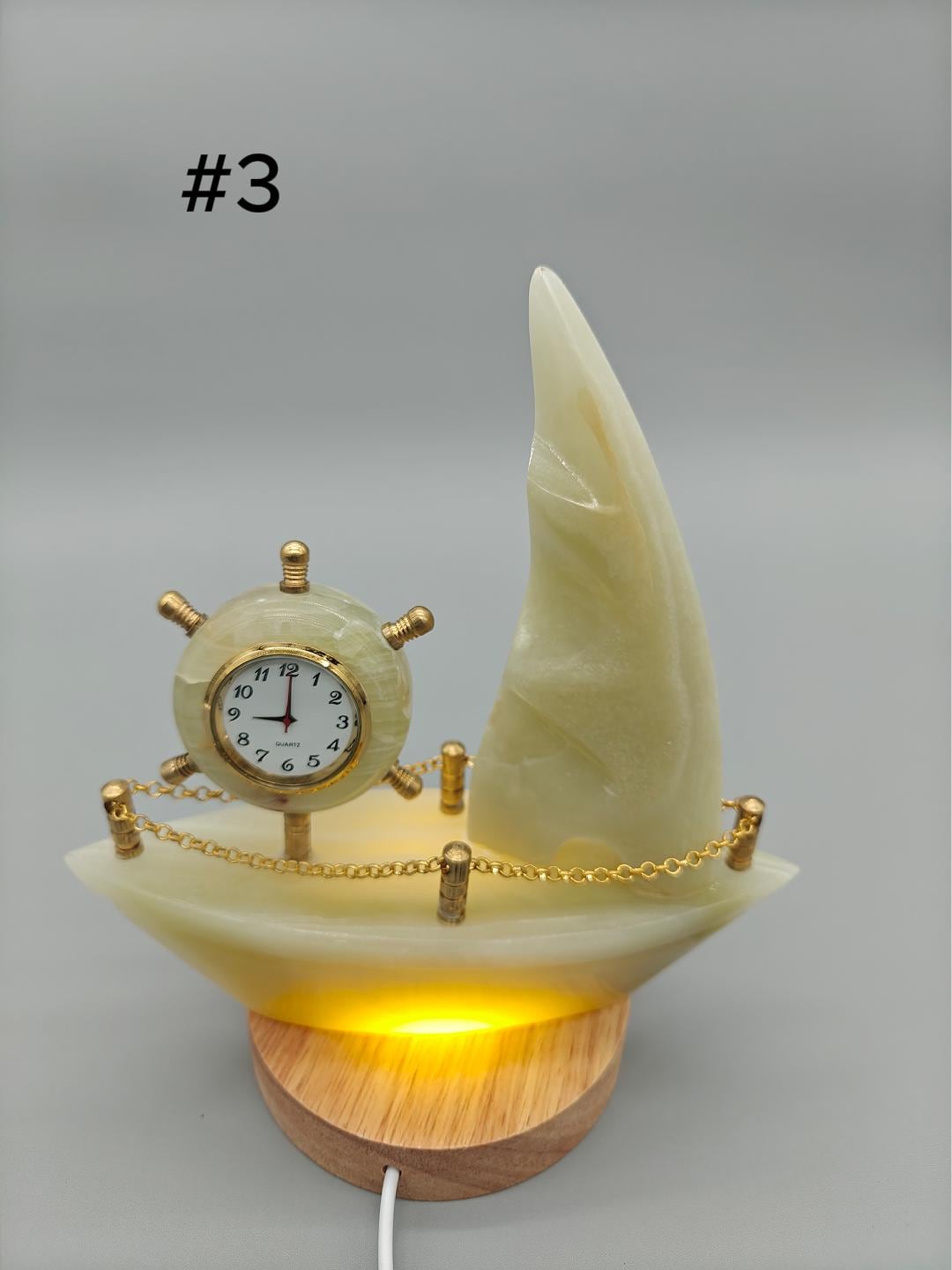 Onyx Sailboat Clock - Nautical Desk Decor, Luxury Crystal Timepiece with Optional light up base Crystal Hoarder