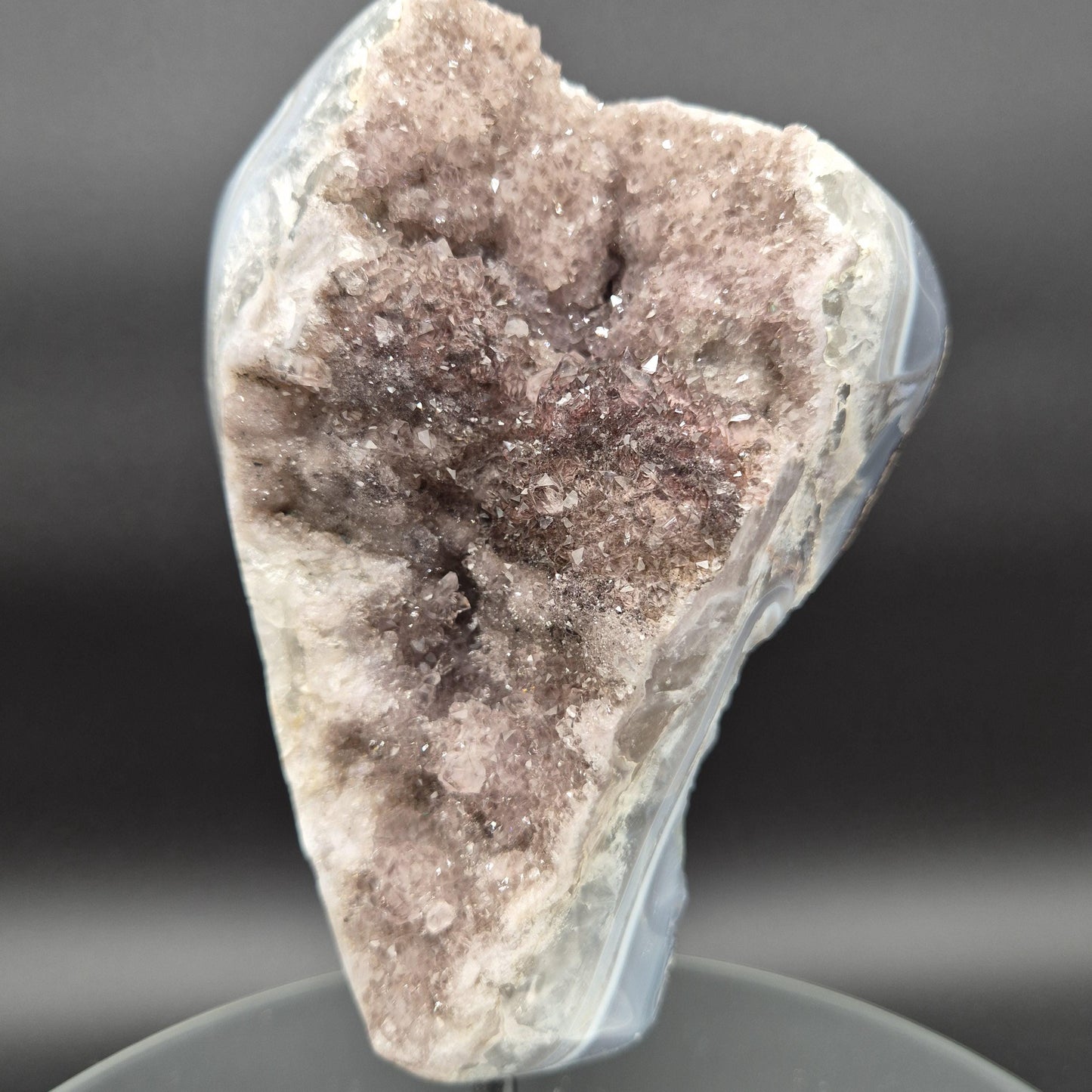 Druzy Amethyst with Hematite Blue Banded Agate on Stand Brazil 5.42 lbs 10x5x4 Crystal Display Crystal Hoarder