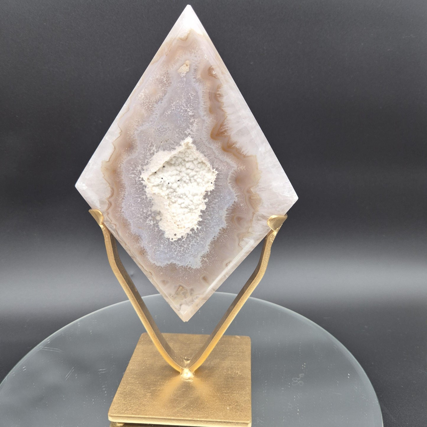 AAA+ Huge Sugar Druzy Hematite Agate Diamond on Gold Stand | Brazil Crystal Sculpture | 4.19 lbs Crystal Hoarder
