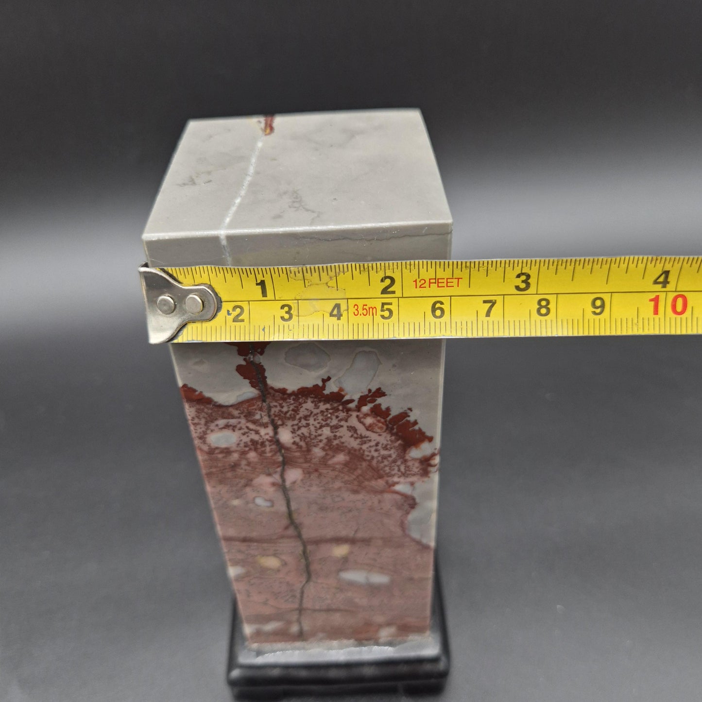 AAA+ Picture Jasper on Wood Base | Gray & Red Natural Scenic Stone Display | 3.58 lbs Crystal Hoarder