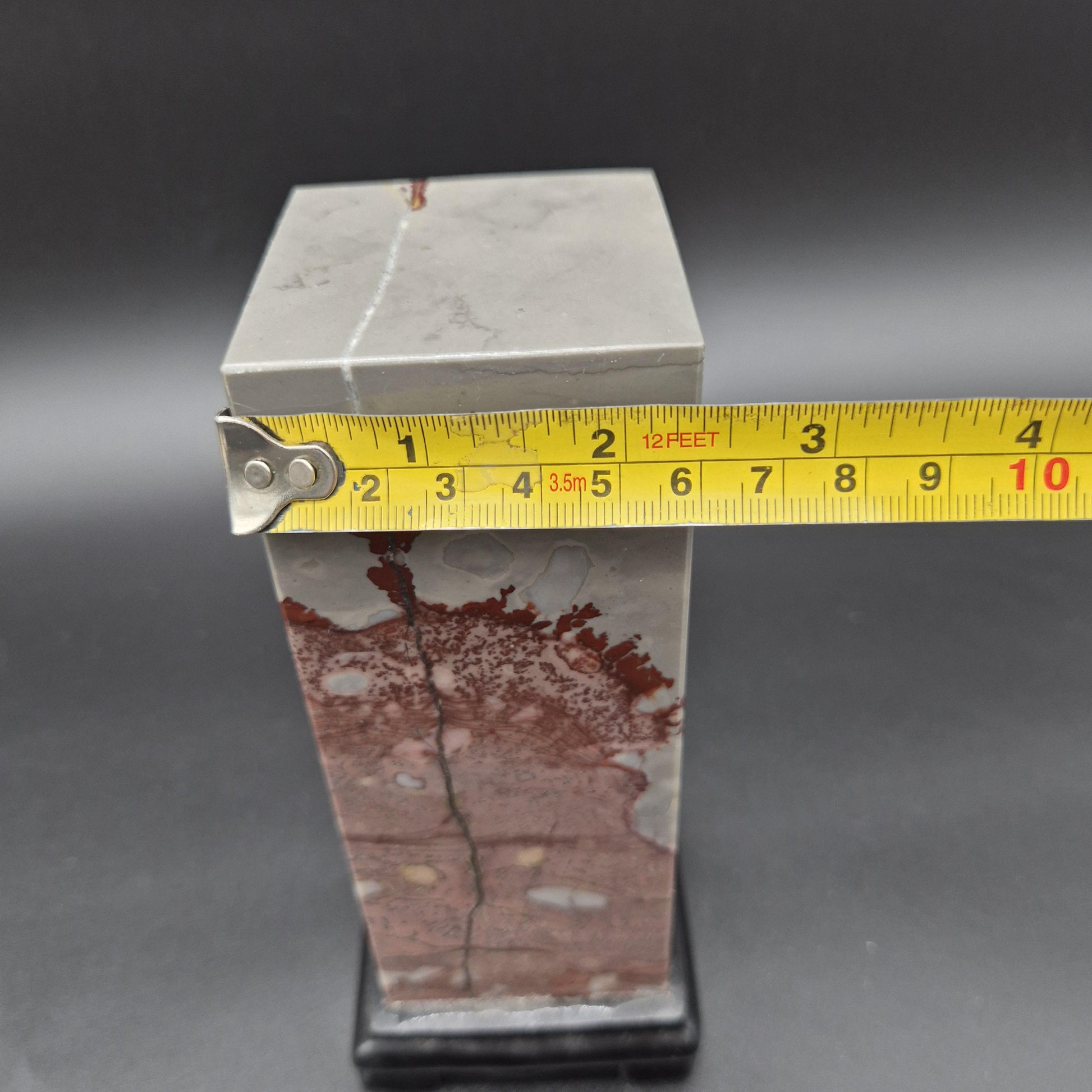 AAA+ Picture Jasper on Wood Base | Gray & Red Natural Scenic Stone Display | 3.58 lbs Crystal Hoarder