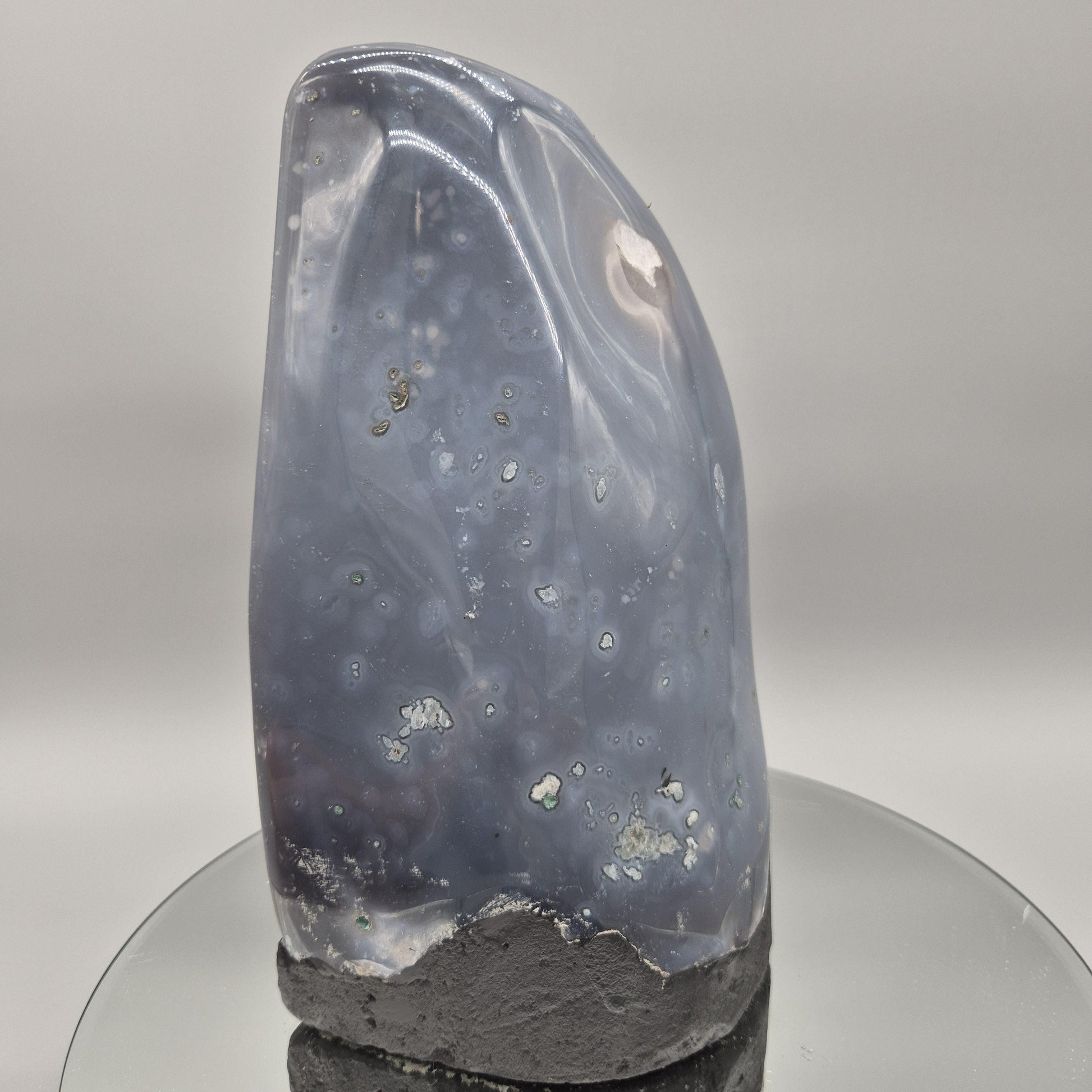 Fully Polished Blue Banded Agate with Druzy | Brazilian Agate Cathedral | Natural Crystal Display Specimen | Collector Stone Crystal Hoarder