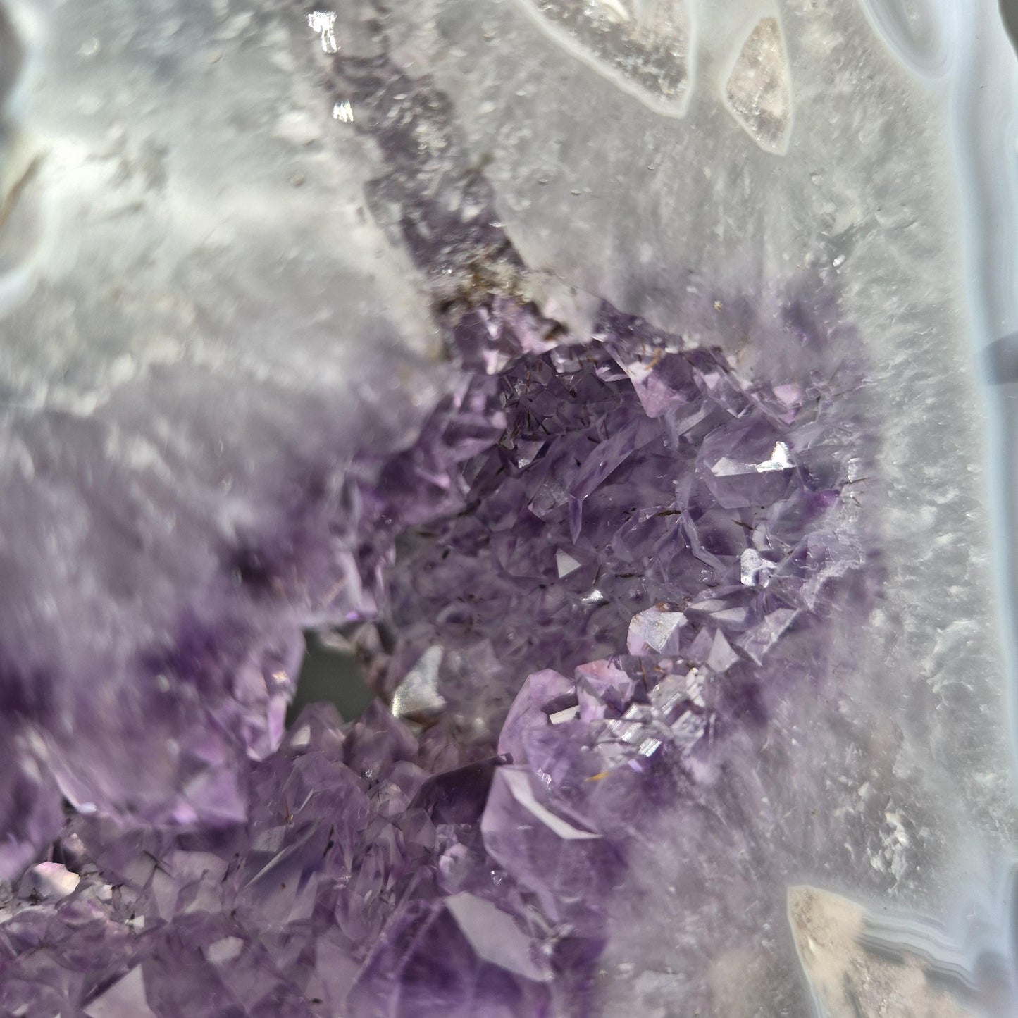 AAA+ Super Rare Amethyst with Blue Banded Agate Intertwined Calcite and Agate Flower Brazil 5.24 lb 11.5x4.5x1.5 Crystal Hoarder